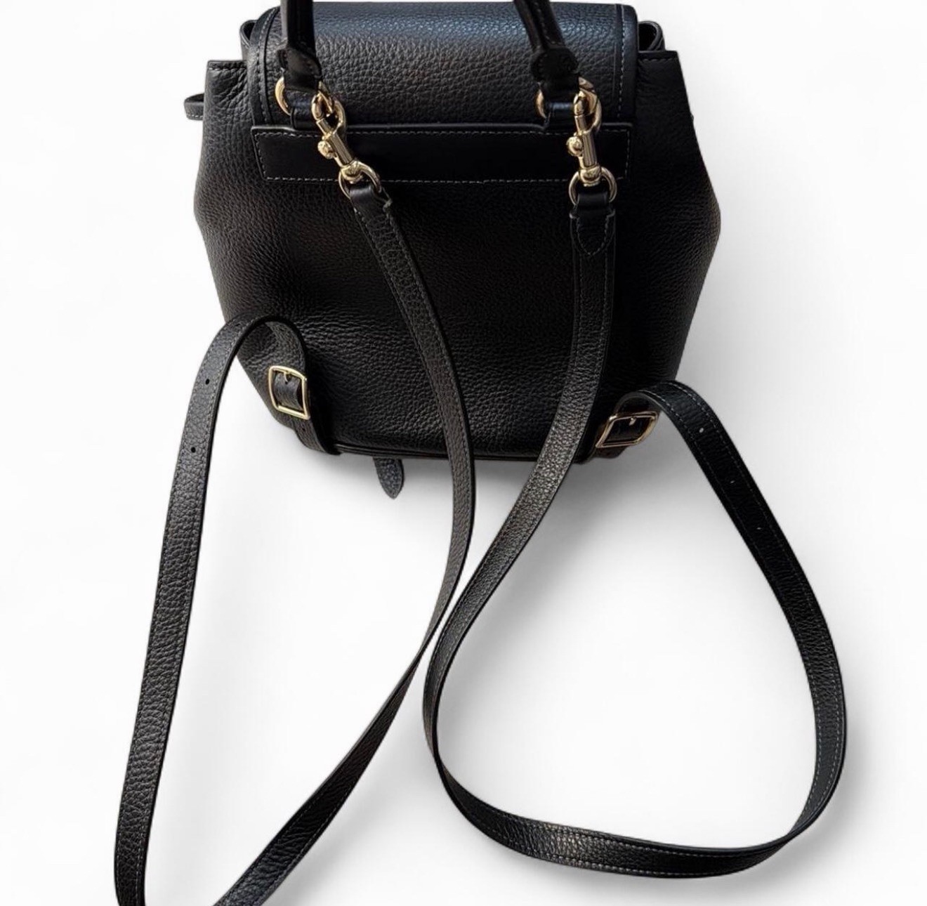 Coach Black Pebbled Turn Lock Drawstring Small Backpack Gold Hardware Hangtag