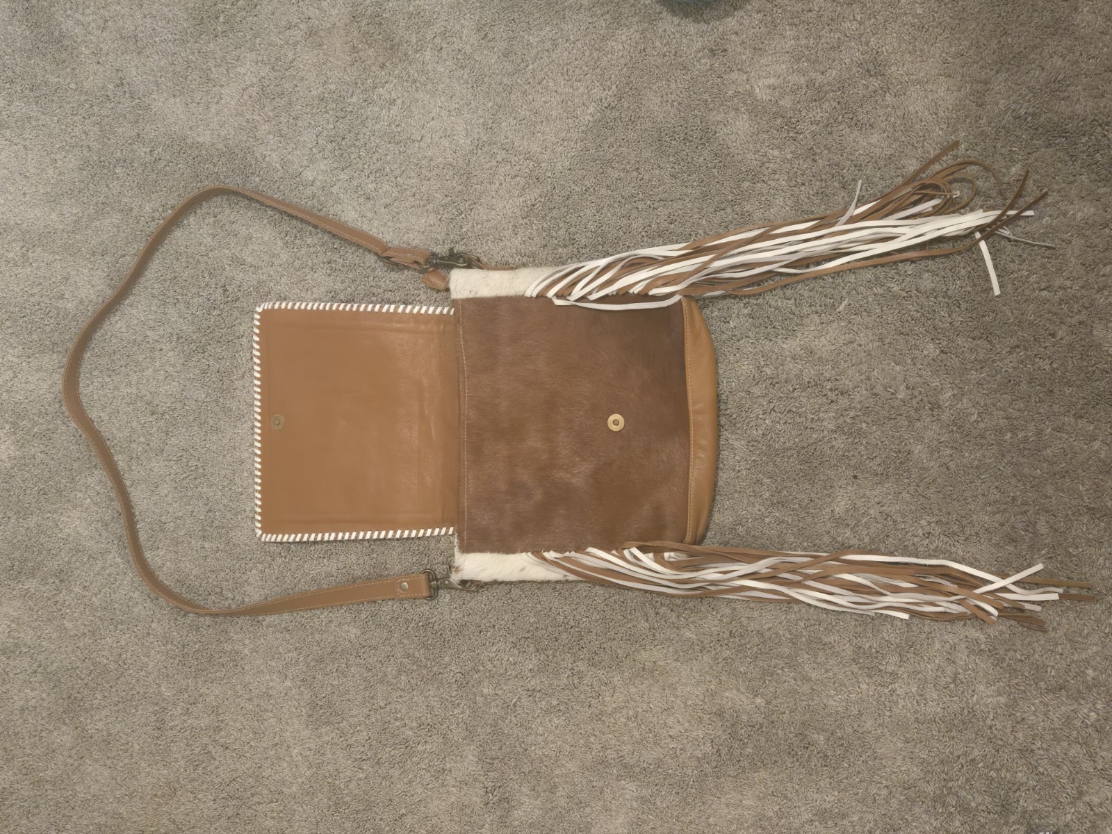 Myra Bag Genuine Leather Hair-On Cowhide Fur Fringe Western Crossbody Purse.