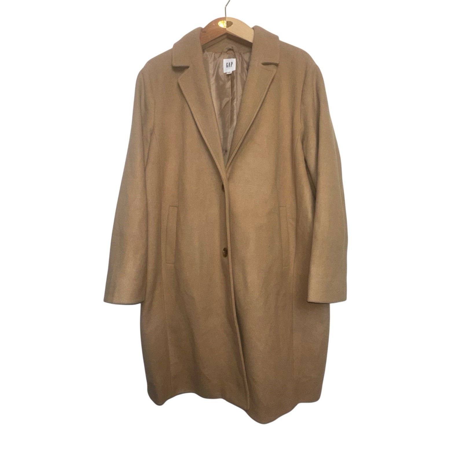 GAP Womens 2XL Camel Hair Wool Blend Long Coat Brown Preppy Classic Modern Y2K