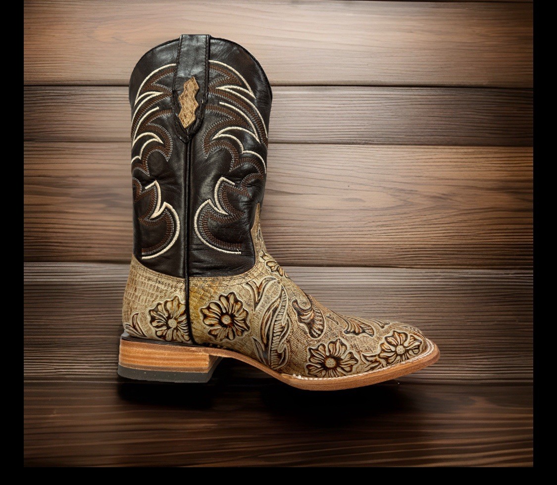 Men’s Genuine Leather Western Cowboy Boots – Square Toe -08257