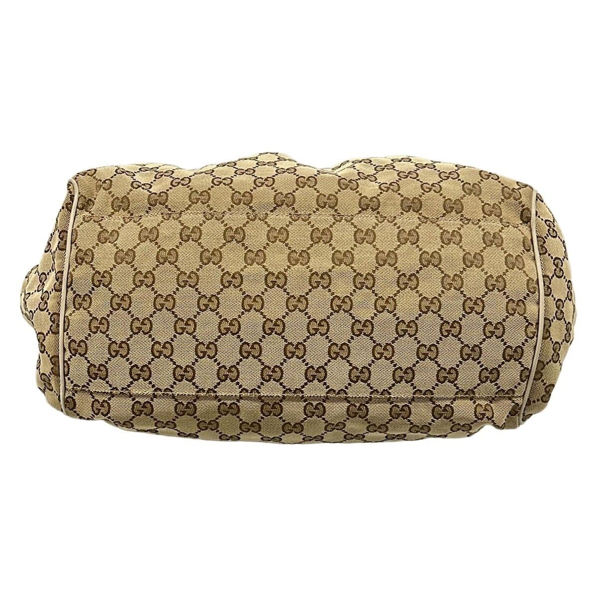GUCCI GG Pattern Jacquard Leather Handbag Beige Brown Ivory Auth