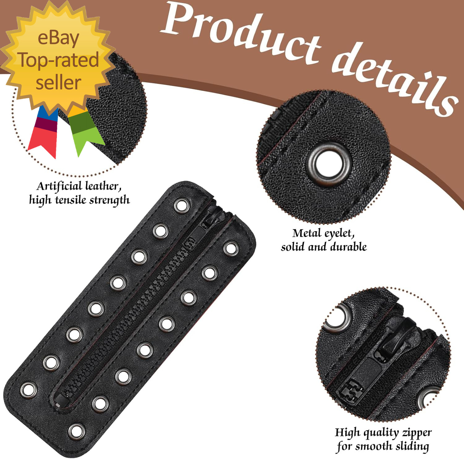 4 Pcs PU Leather Boot Zipper Inserts Tieless Lace up Zipper Laces 8 Eyelet for B