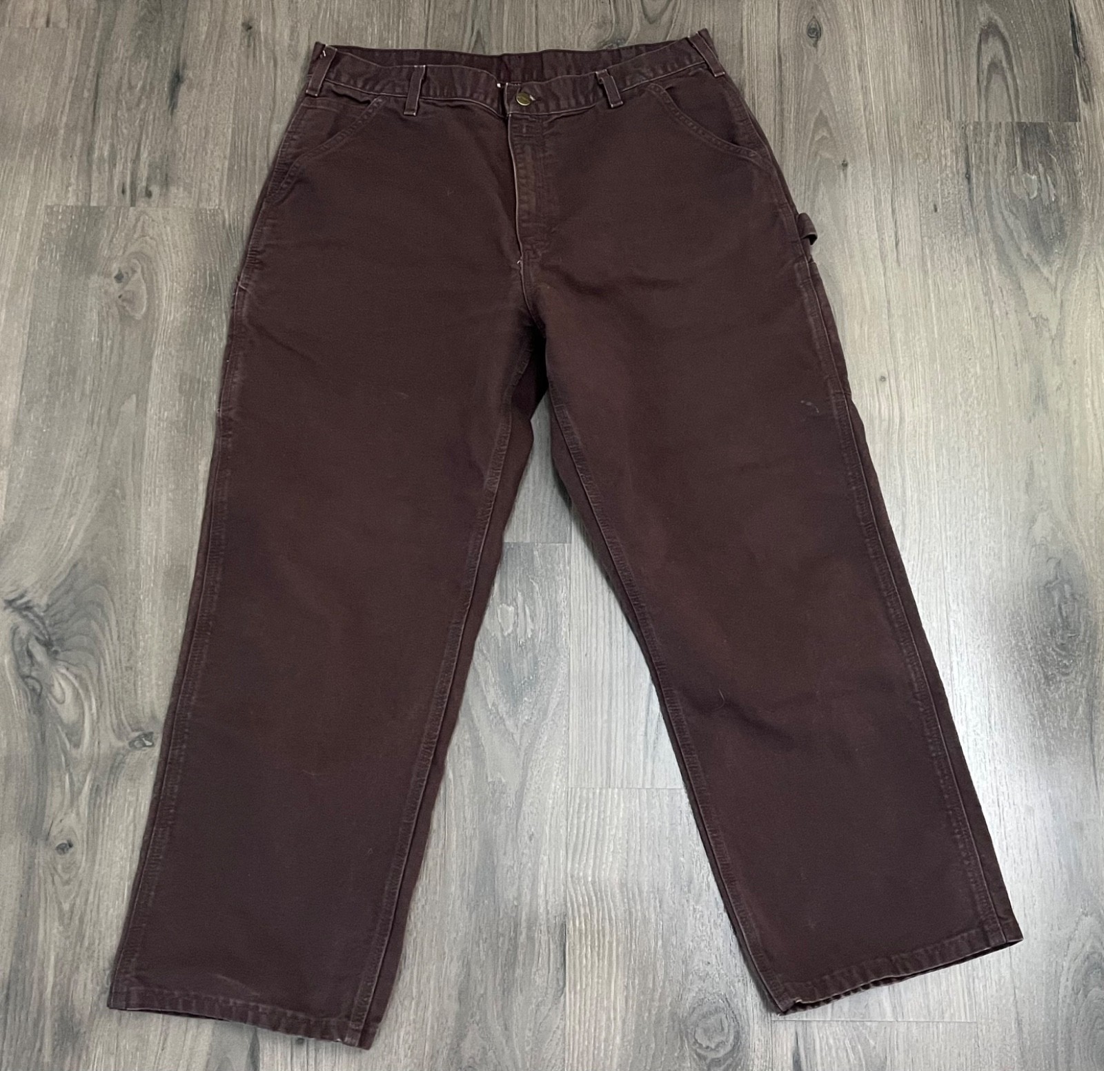 Carhartt B11 DKB Carpenter Pants Work Dungaree Fit 36×29 Brown Canvas Faded