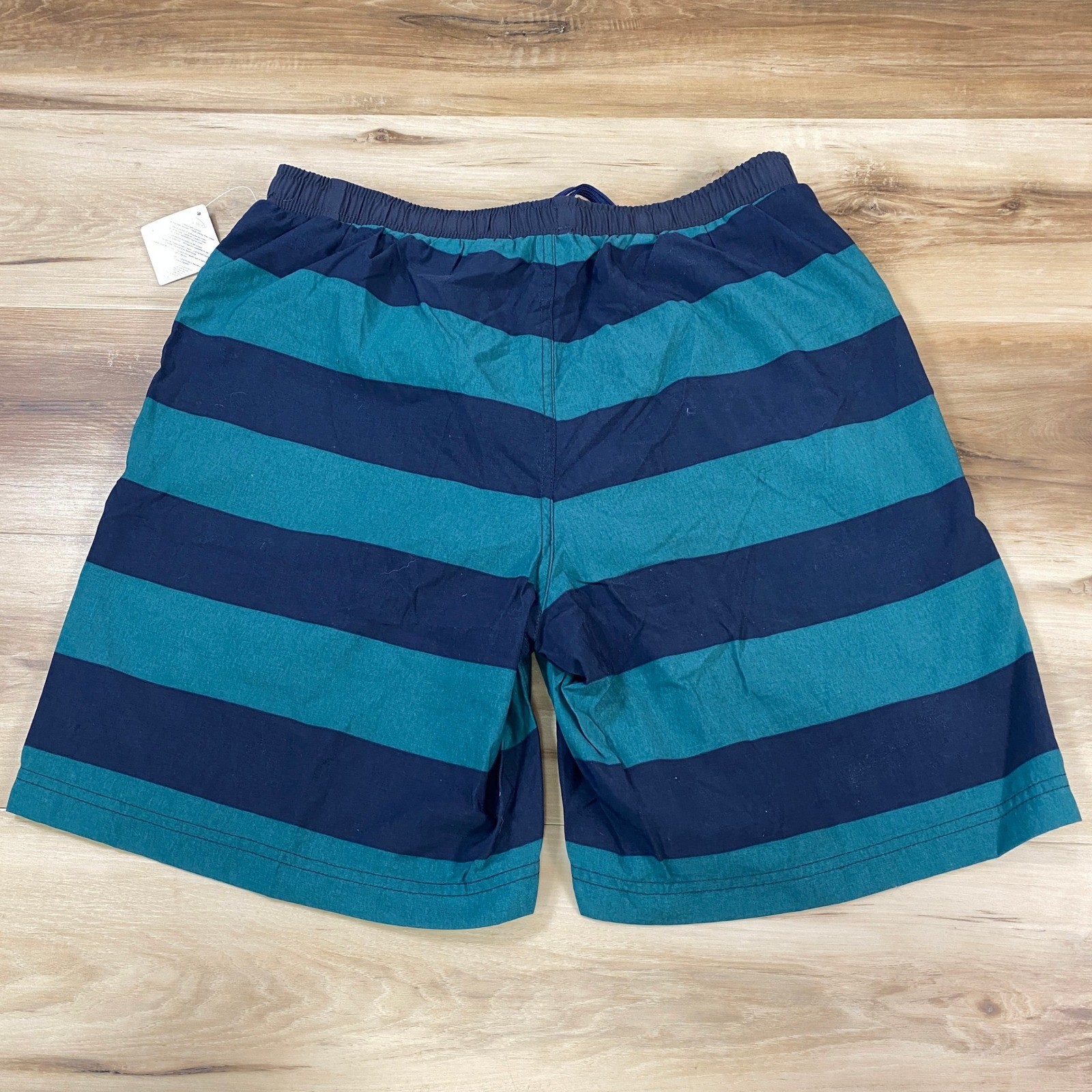 LL Bean Mens Supplex Nylon Striped Swim Trunks Navy Teal Green Medium 281301