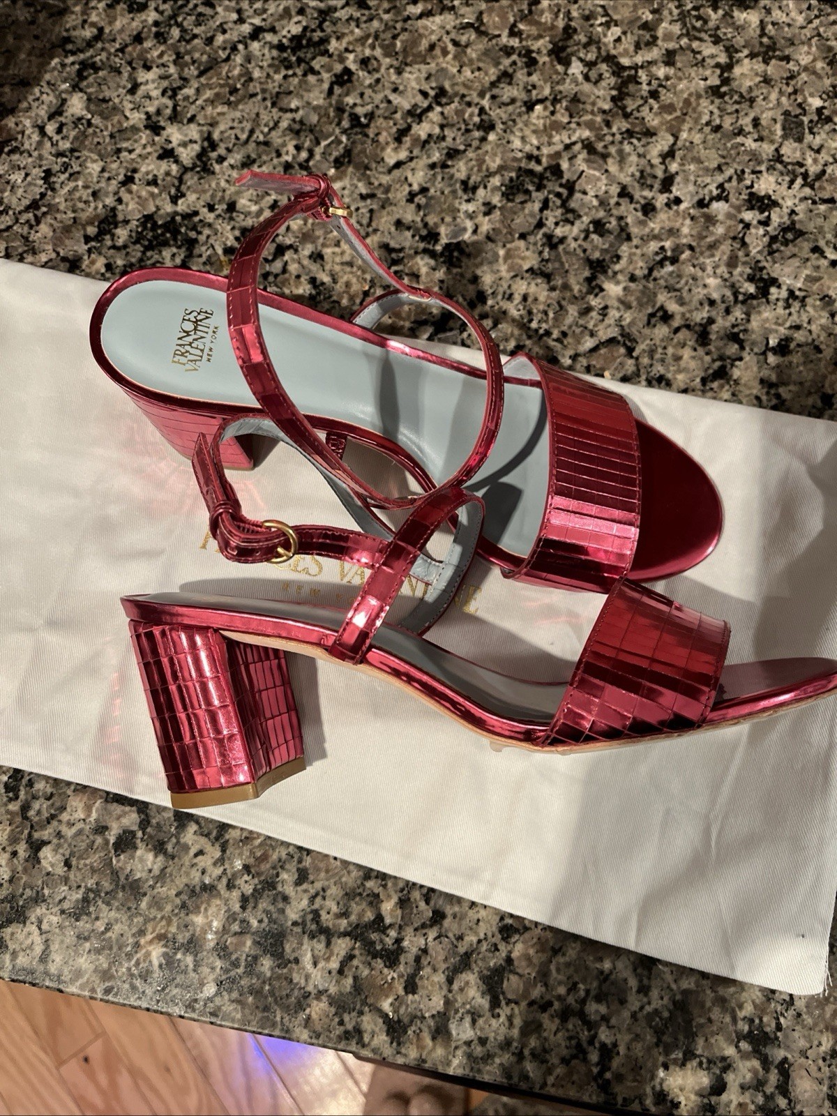Frances Valentine Hot Pink Block Heels Size 8 1/2 Fits True To Size NWT And Box