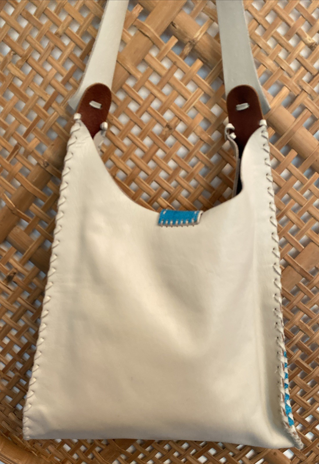 Divine Tribe by Chad Ypon Leather Shoulder Messenger Bag Beige/Turquoise RARE