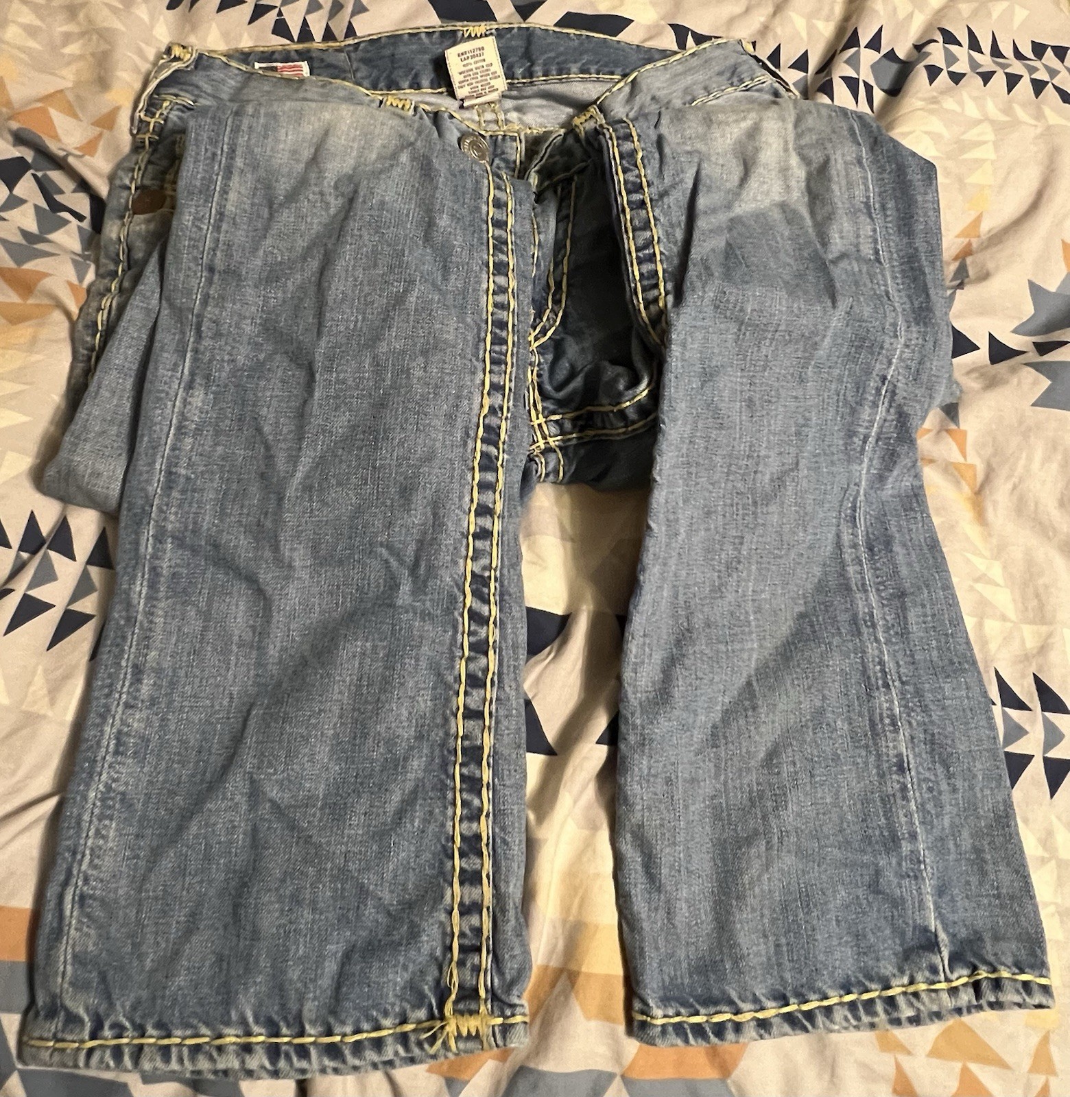 True Religion Ricky Super T Straight Leg Jeans Big Stitch Flap Pockets Size 32