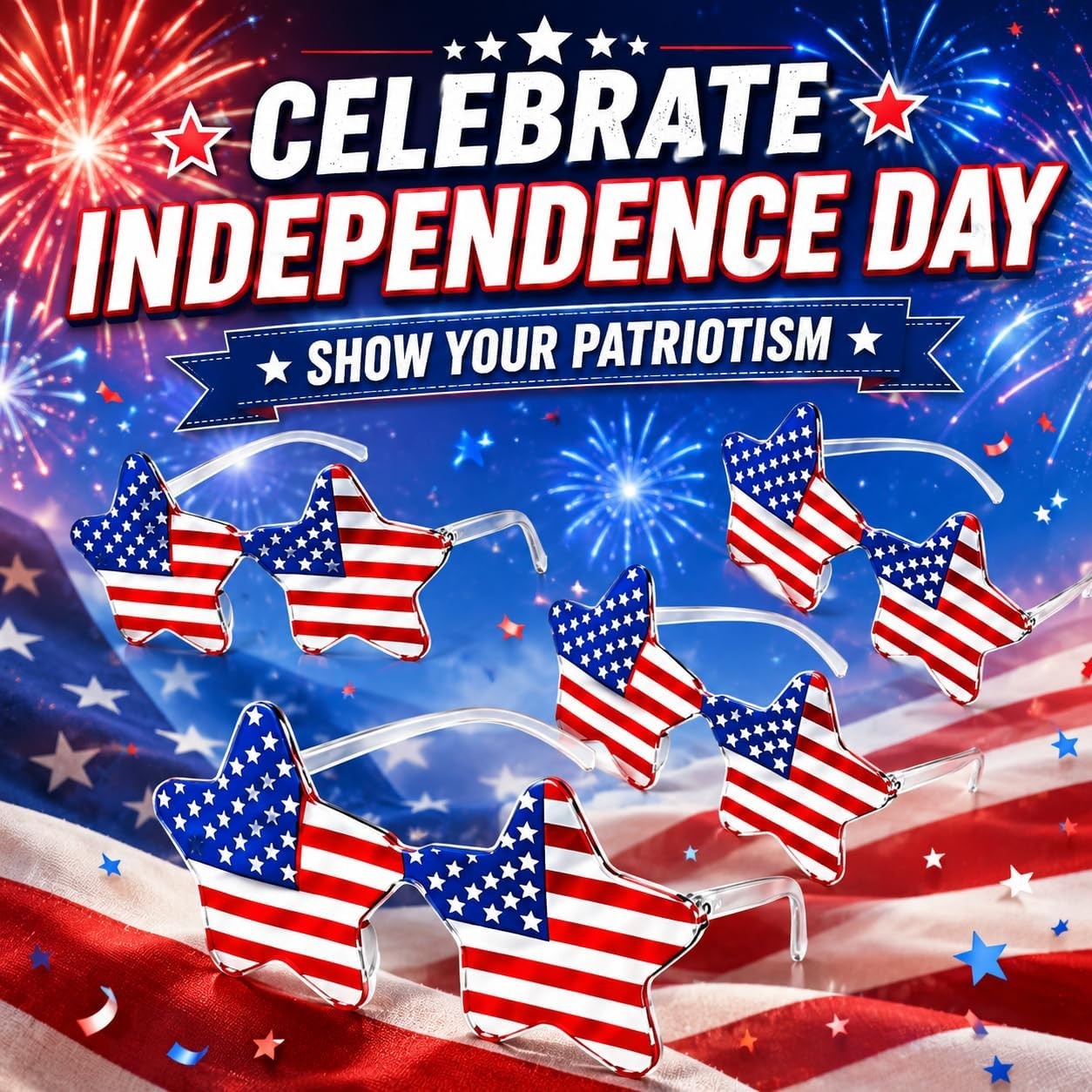 12PCS 4th of July Star Party Glasses USA Flag Red White Blue Costume Shades