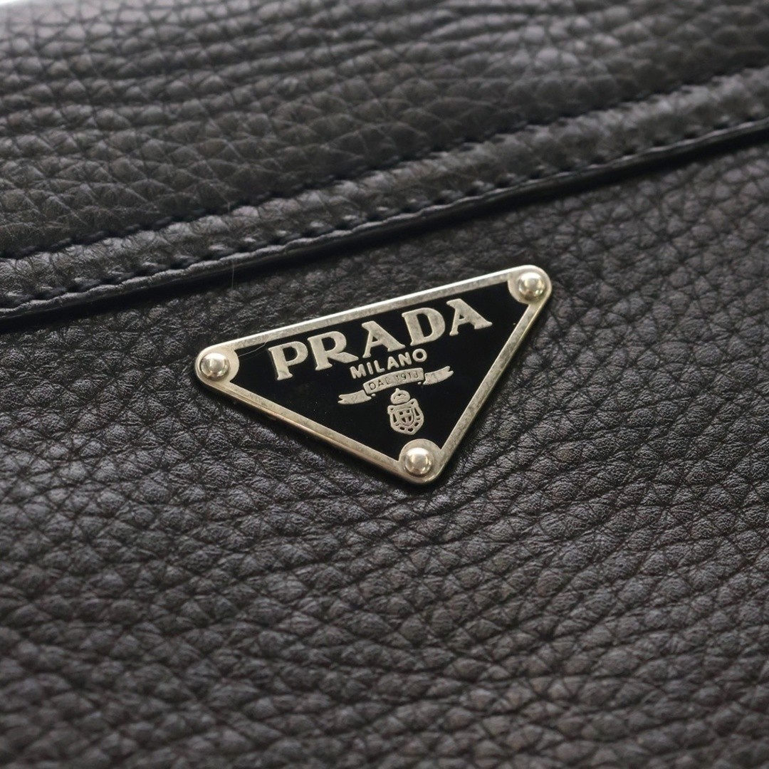 PRADA Triangle Logo Plate Leather One Shoulder Bag Black Used d406ffa00d0838f3b1