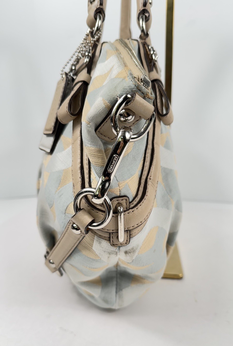 COACH Madison Shantung Chainlink Sophia Satchel Silver Bay Mist Leather/ Fabric