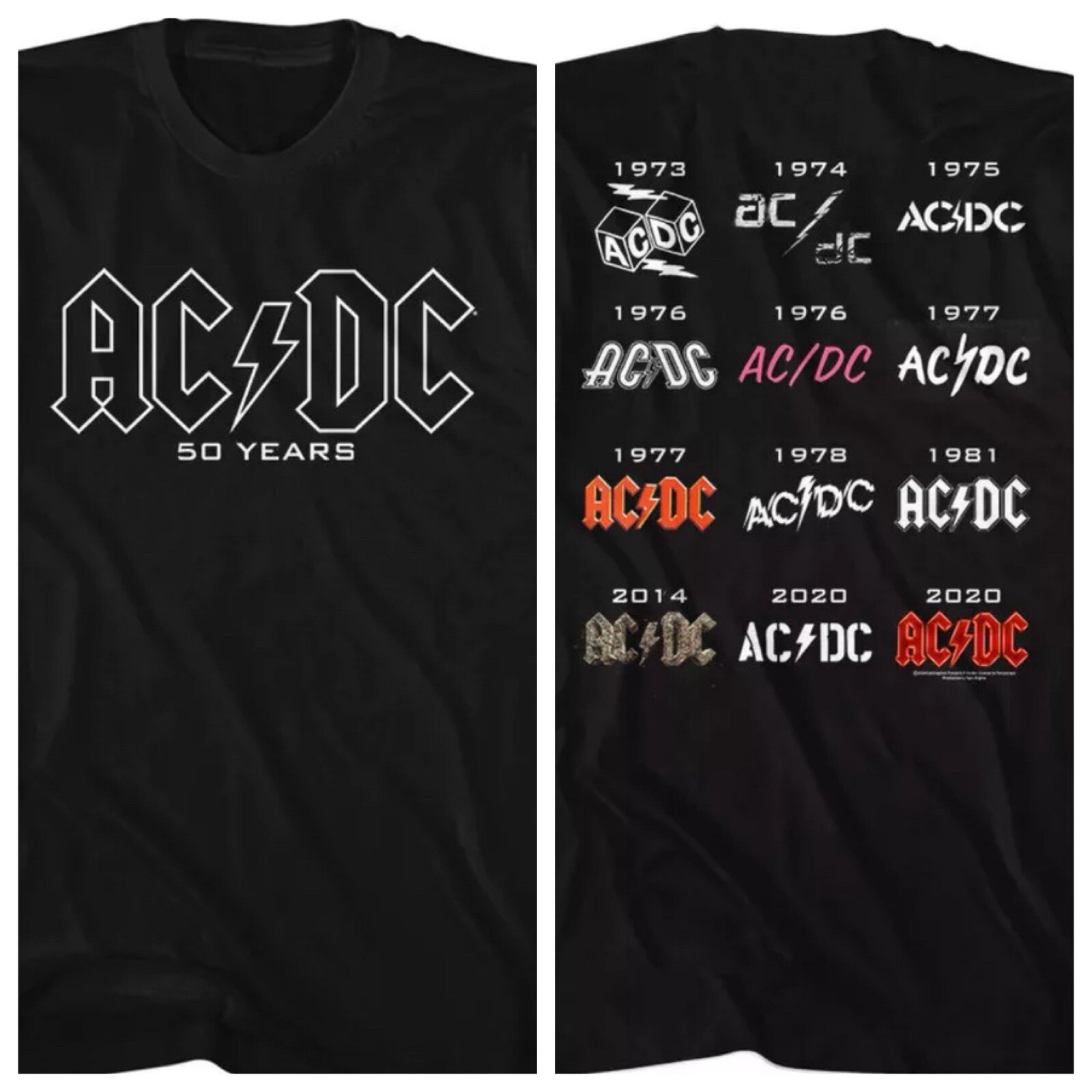ACDC Music New T-Shirt Angus 50 Years Of Music 2 Side Rock N Roll Black Cotton