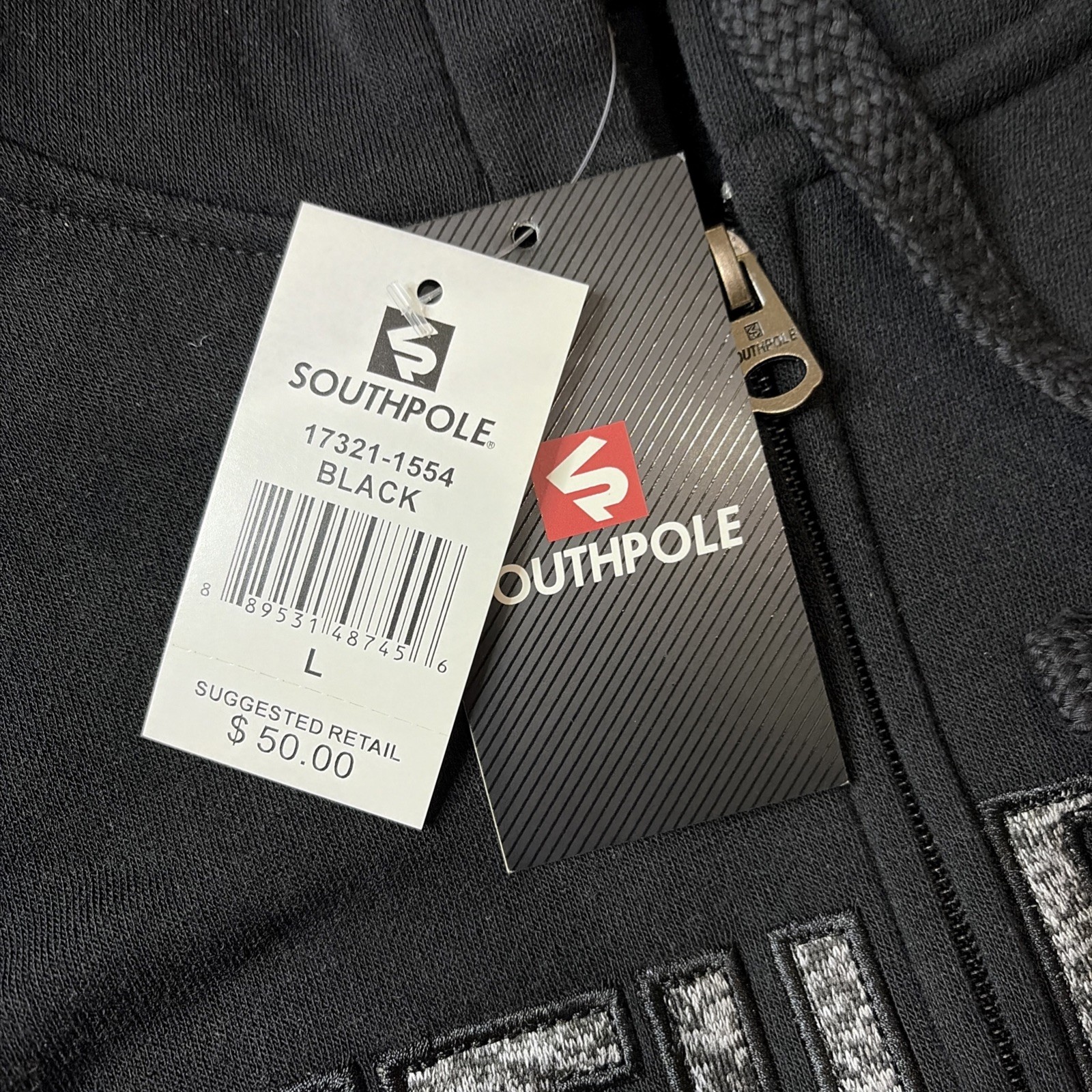 Vintage Y2K Southpole Hoodie Full Zip Black Big Logo Spell Out Grunge Skate L
