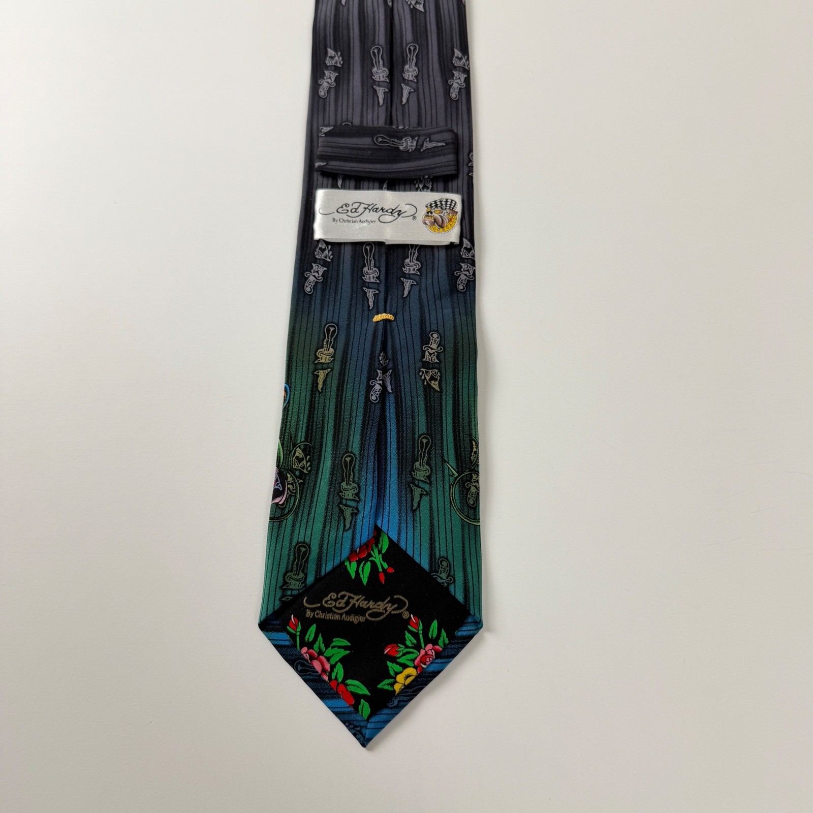 Ed Hardy Love Kills Slowly Rhinestone Silk Tie Christian Audigier Y2K