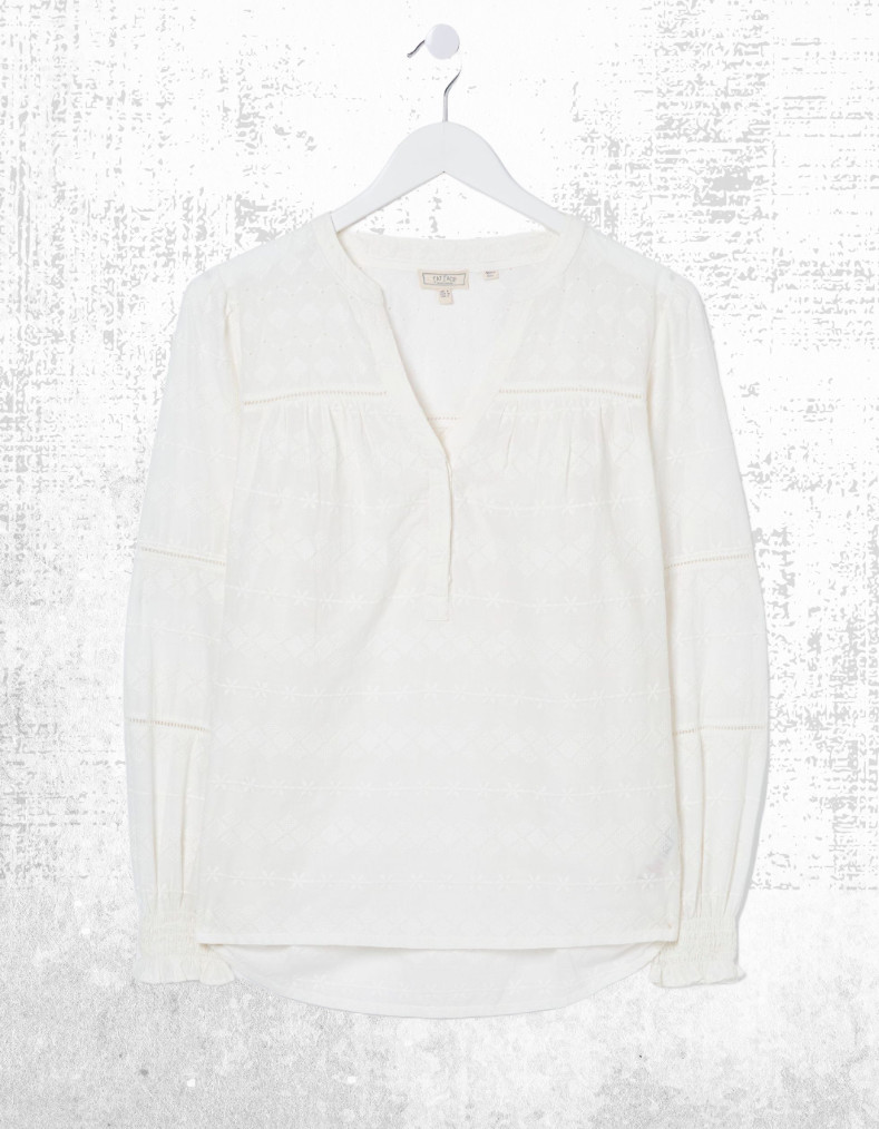 Ex Fat Face Women’s ¾ Sleeve Women’s Natural Poppy Embroidered Blouse in Ivory