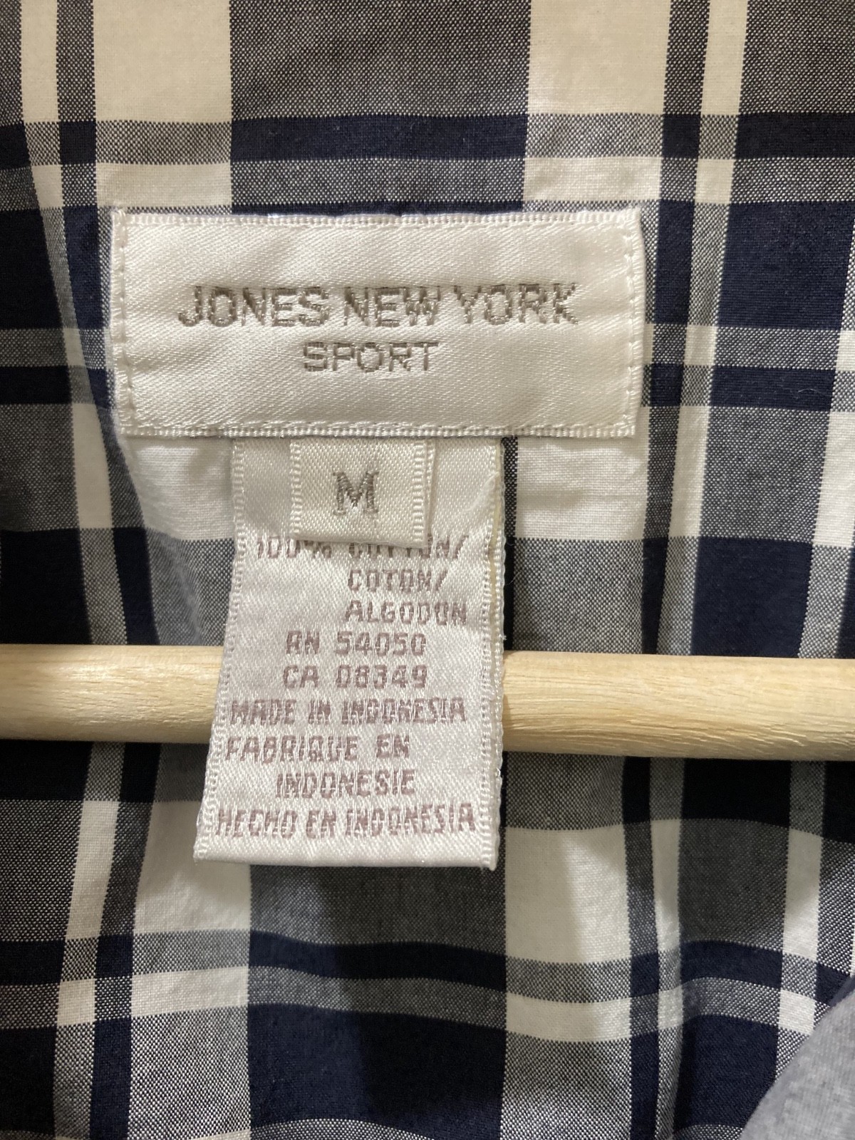 Jones New York Medium Short sleeve blouse Navy White Plaid