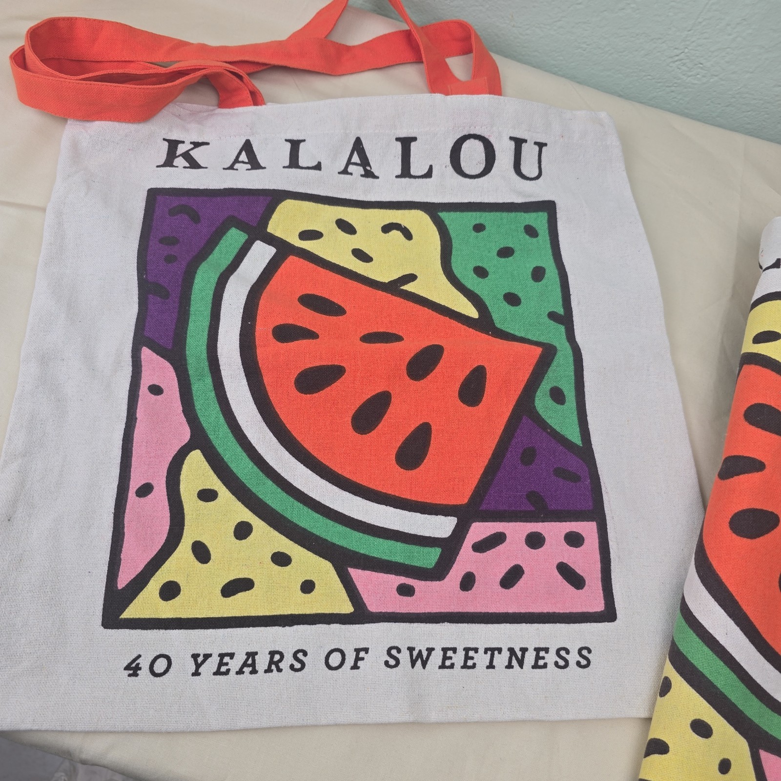 Kalalou Canvas Tote Bag Unisex Watermelon Print – 40yrs Of Sweetness – Lot Of 2