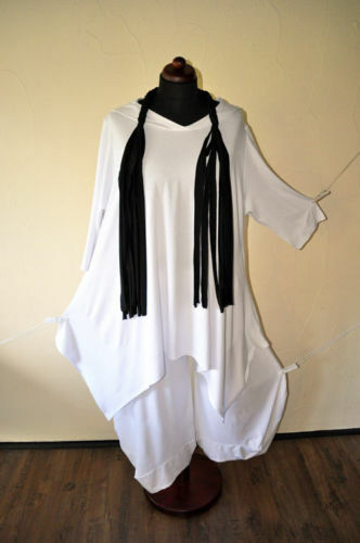 Lagenlook A Line Tunic Long Shirt WHITE Hood 42 44 46 48 50 52 54 56 58