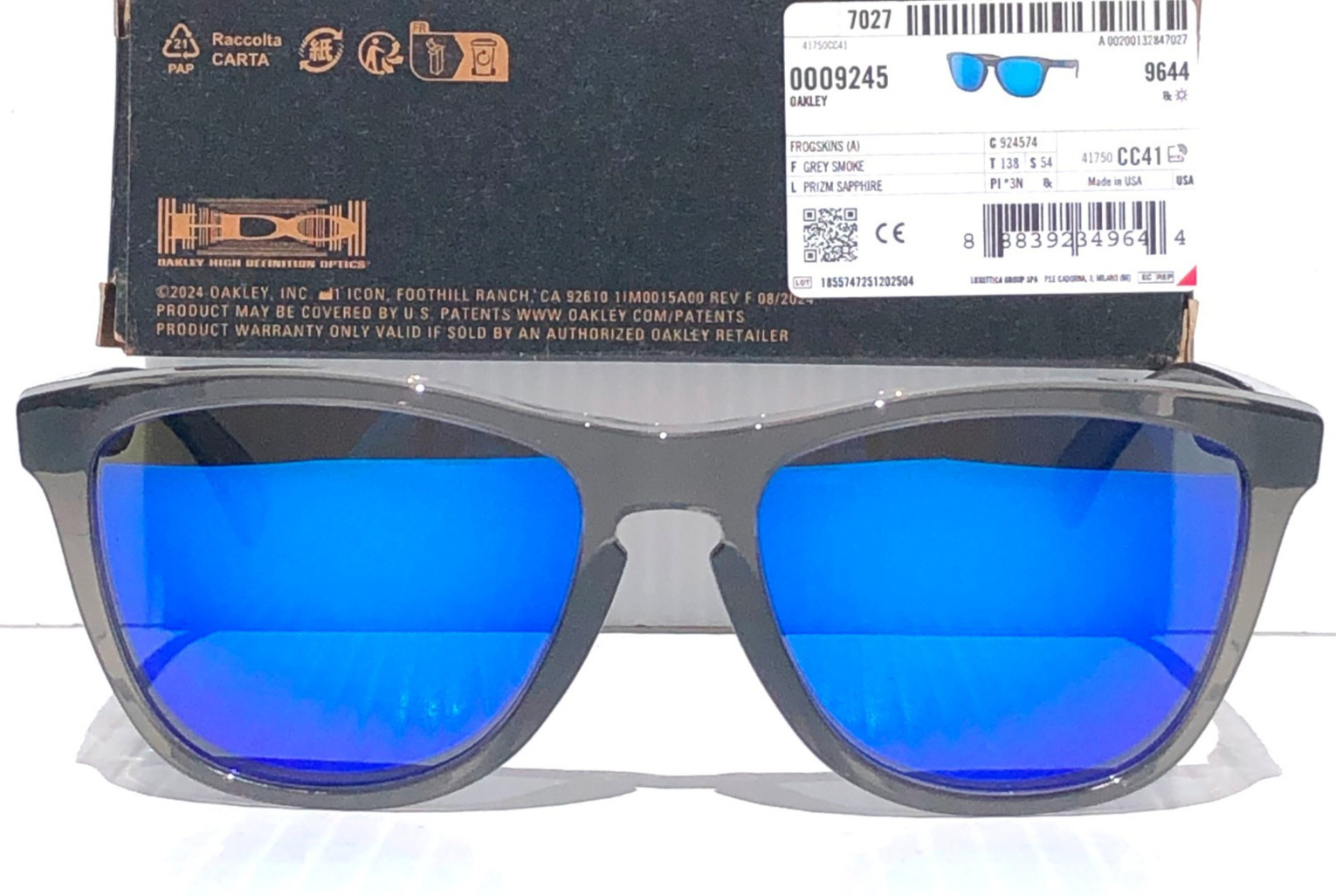 Oakley Frogskins Grey Smoke POLARIZED Galaxy Blue Mirror Lens Sunglass 9245-74