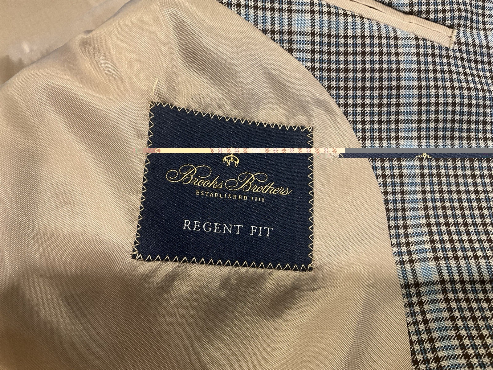 Brooks Brothers Regent Fit 42L Blue Brown Plaid Sport Coat Blazer