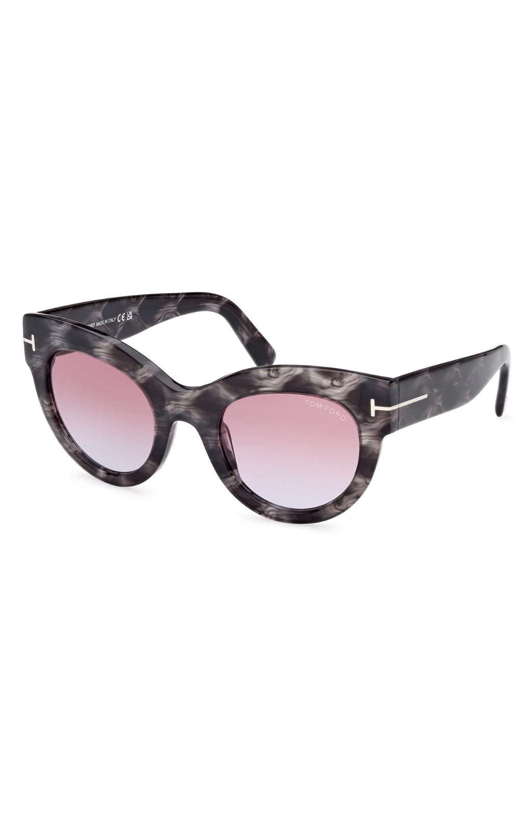 Tom Ford Lucilla Cat Eye Sunglasses Gray Marbled Frame Pink Gradient UV400