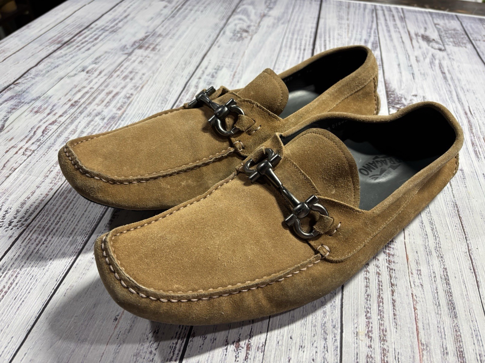 Mens Salvatore Ferragamo Shoes Sz 14 D Driving Loafers Tan Suede 1501