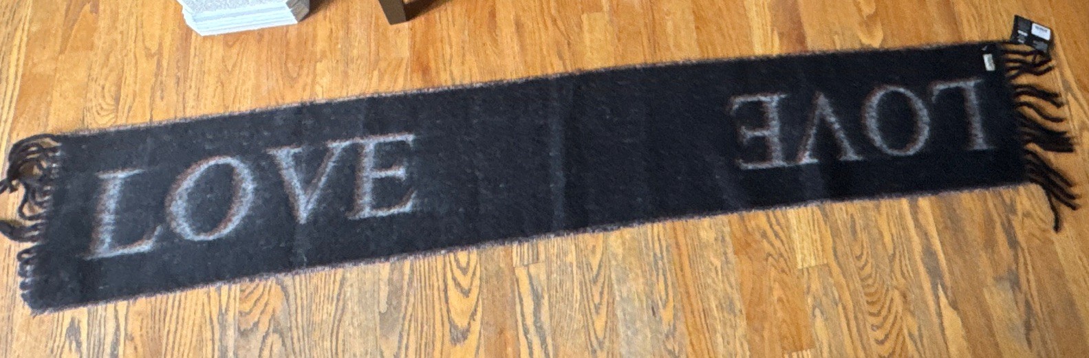 Sprigs Women’s Black Faux Fur Rectangle Scarf “LOVE” Fringe Neck Warmer 1‘ x 6‘