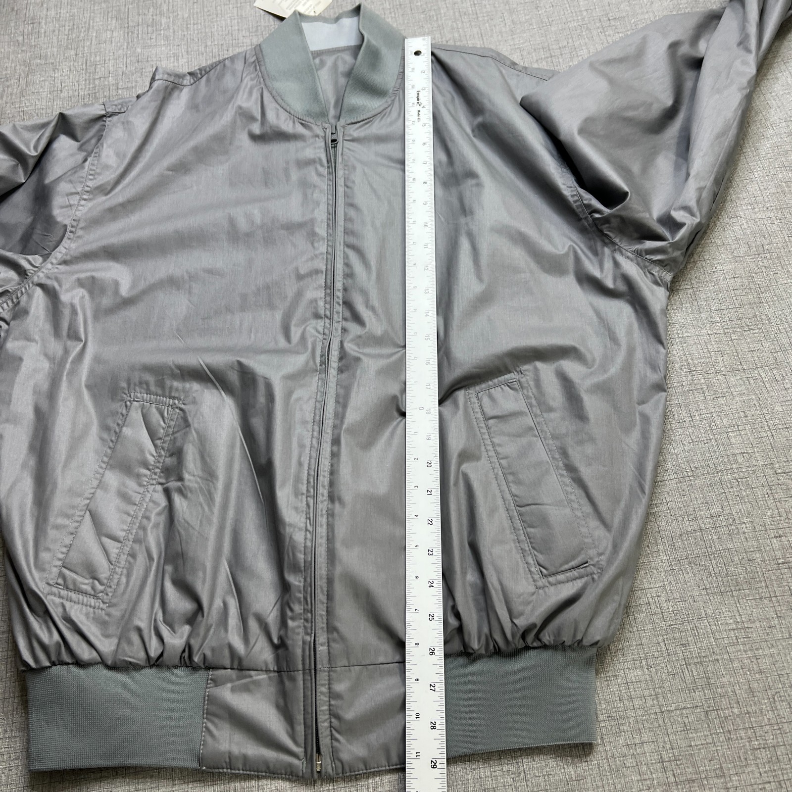 Members Only Reversible Bomber Jacket Mens LT Gray Ribbed Hem & Cuff Full Zip