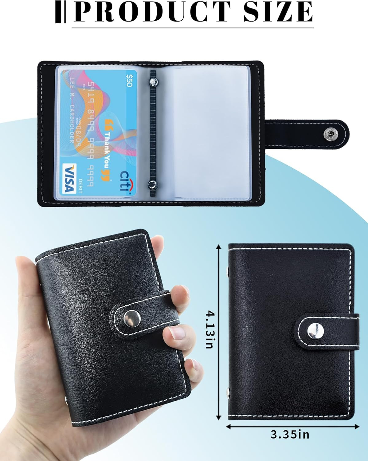 RFID Blocking Leather Business Card Holder with 26 Slots and Snap Closure