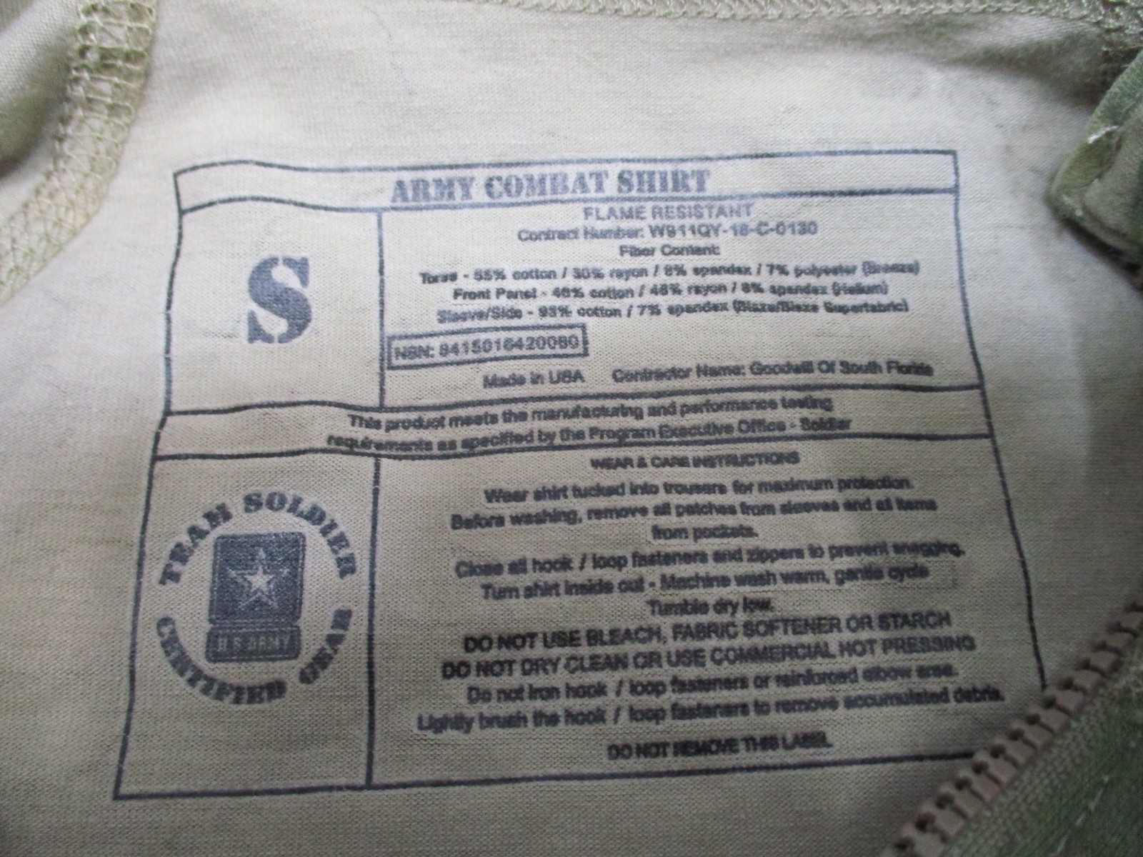 Team Soldier Certified Gear Army Combat Shirt MultiCam Padded Elbows Size S