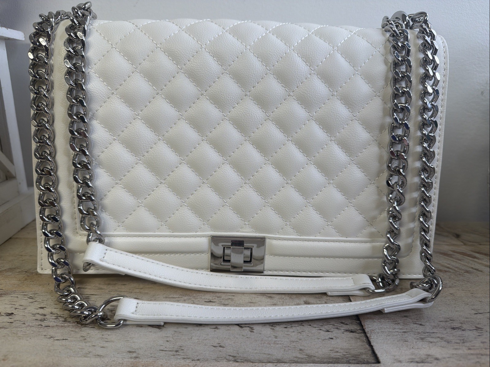 I.N.C. International Concepts Ajae Vanilla Quilted Shoulder Bag Chain Strap NWT