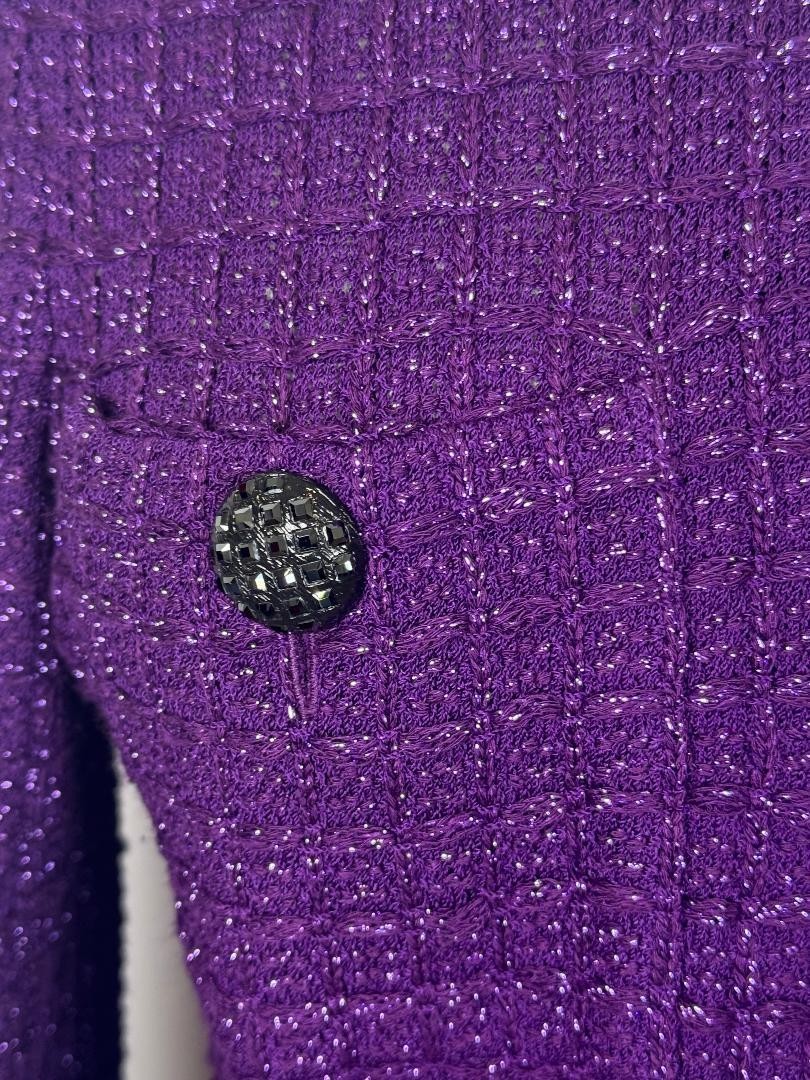 ST.JOHN EVENING KNIT ZIP JACKET PURPLE SHINY METALLIC POCKETS NWOT SIZE 8