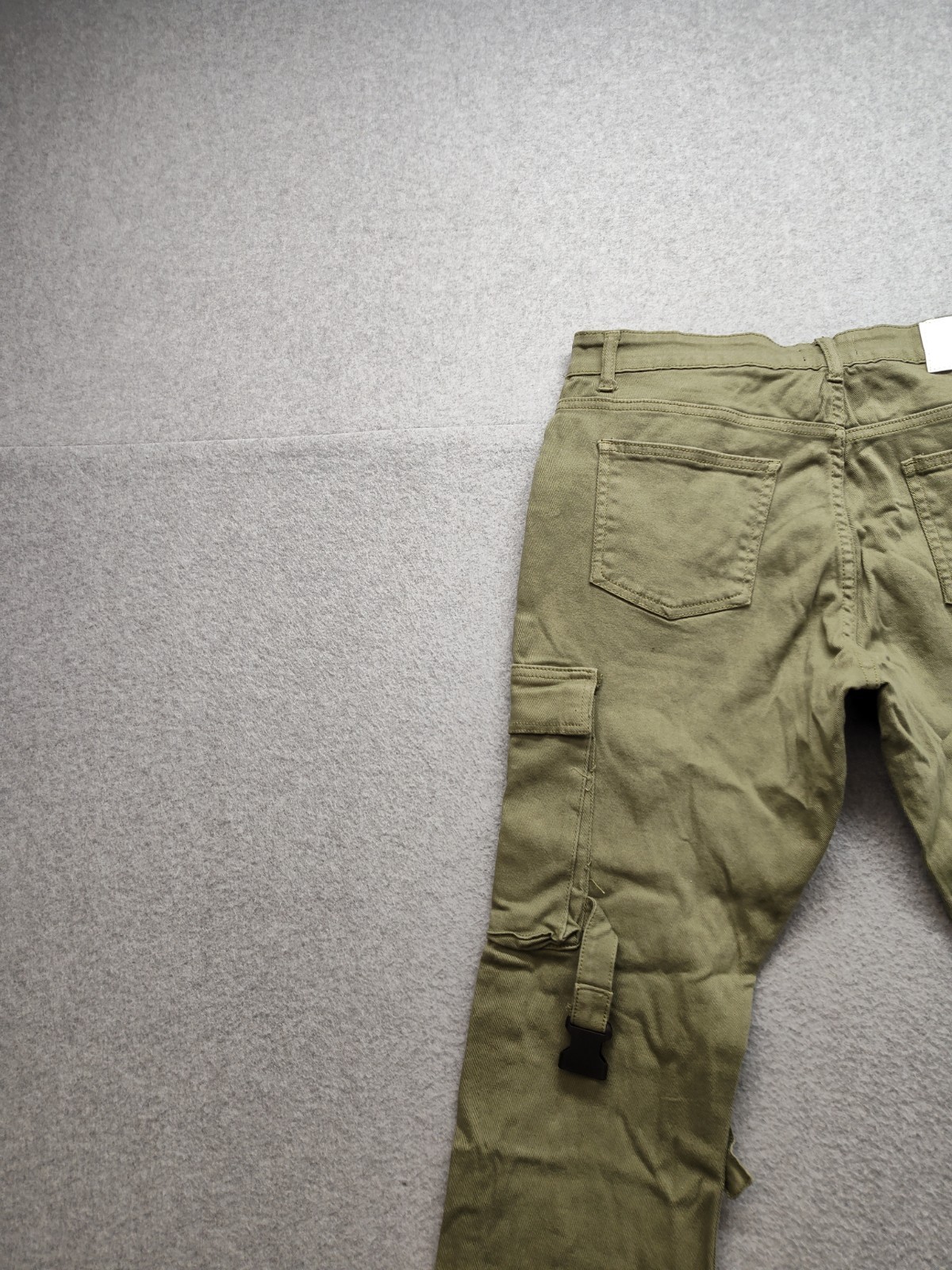 Boohooman Men Cargo Pant 34 Olive Green Utility Workwear Strappy Buckle Pockets