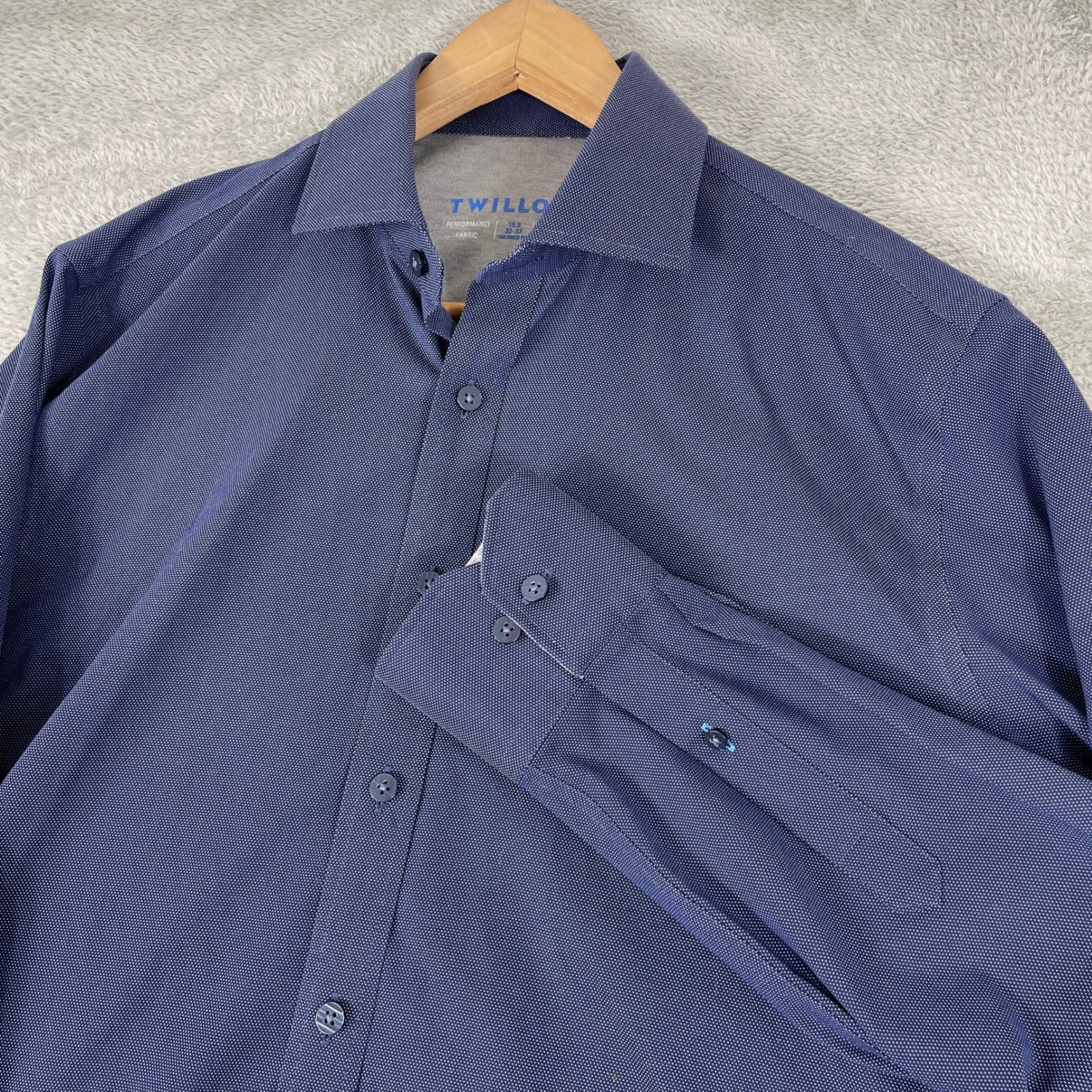 Twillory Dress Shirt Mens 15.5 32-33 Blue Performance Tailored Fit Micro Dot