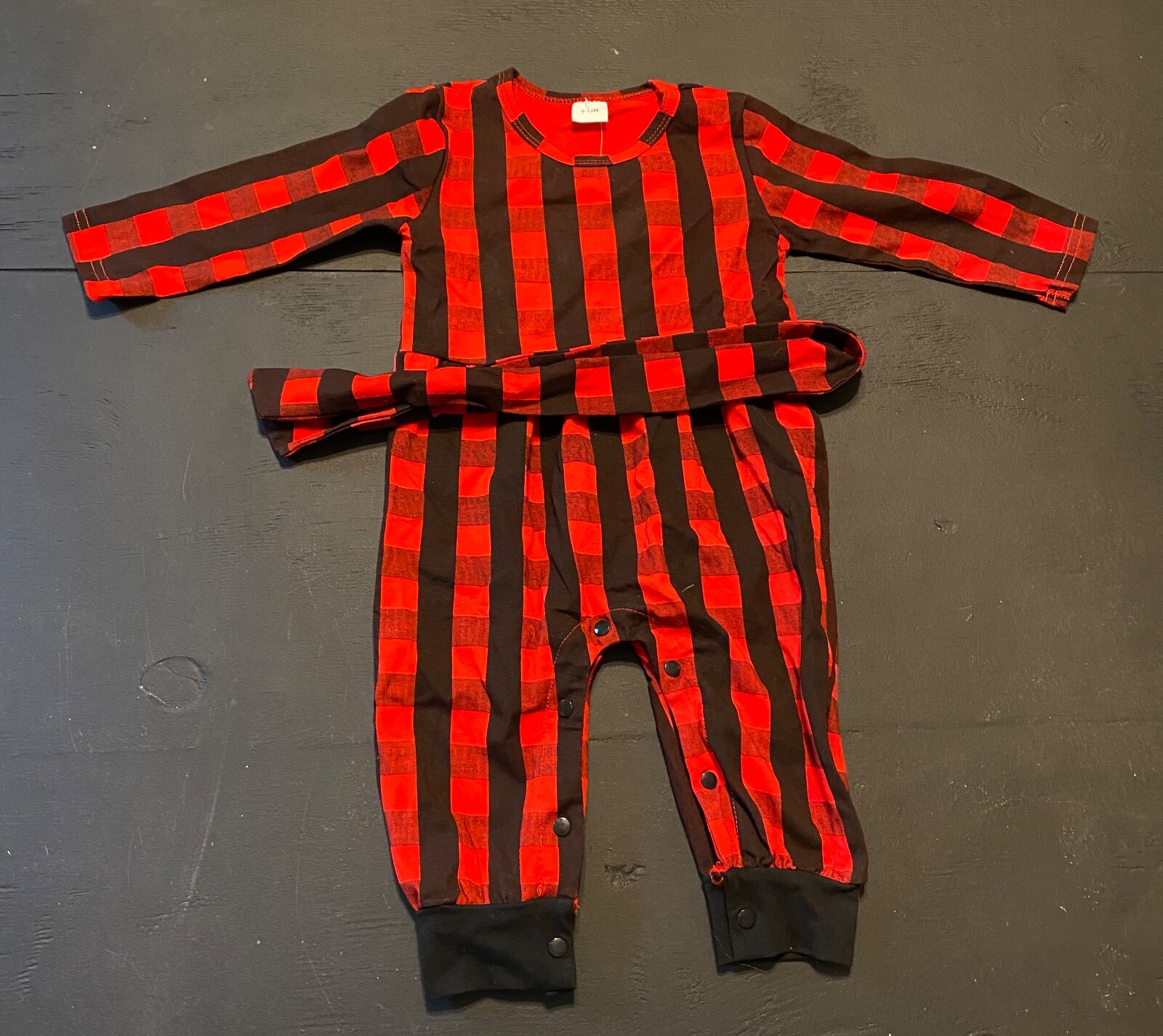 NWT Pat Pat Red / Black Checkered Little Girls Jumpsuit 9-12 Months With Belt