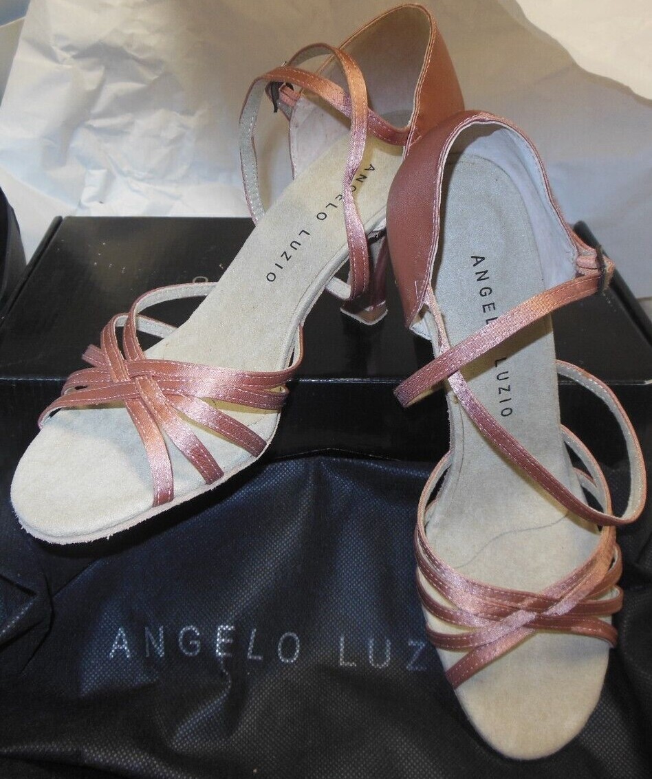 NEW/box Angelo Luzio Tstrap Ballroom Shoe Black 100L “Rita” 3″ heel Amanda
