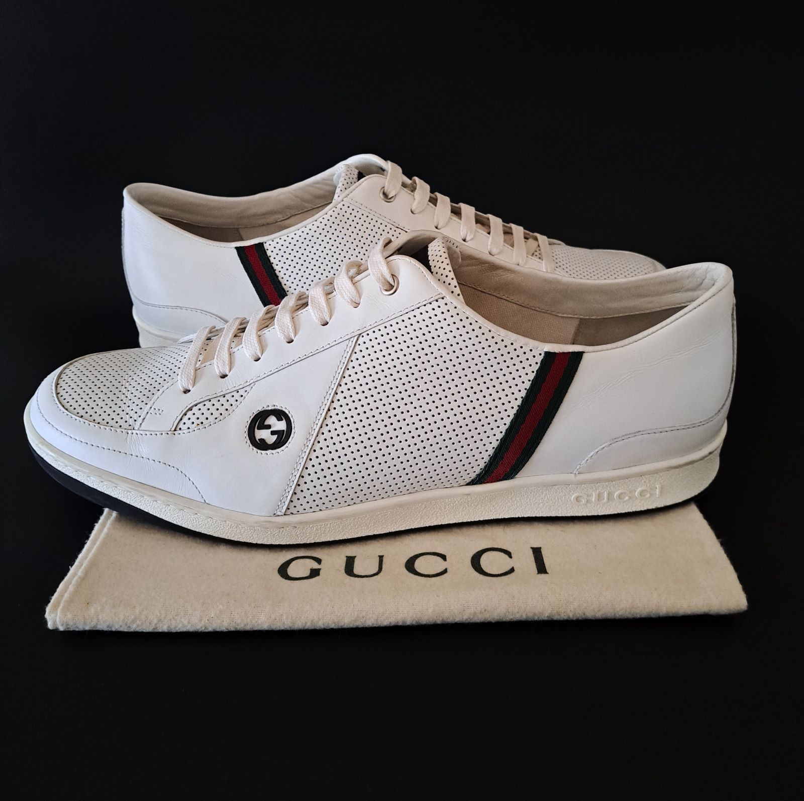 GUCCI Pelle S. Gomma Web Accent Men’s Sneakers Size 13D