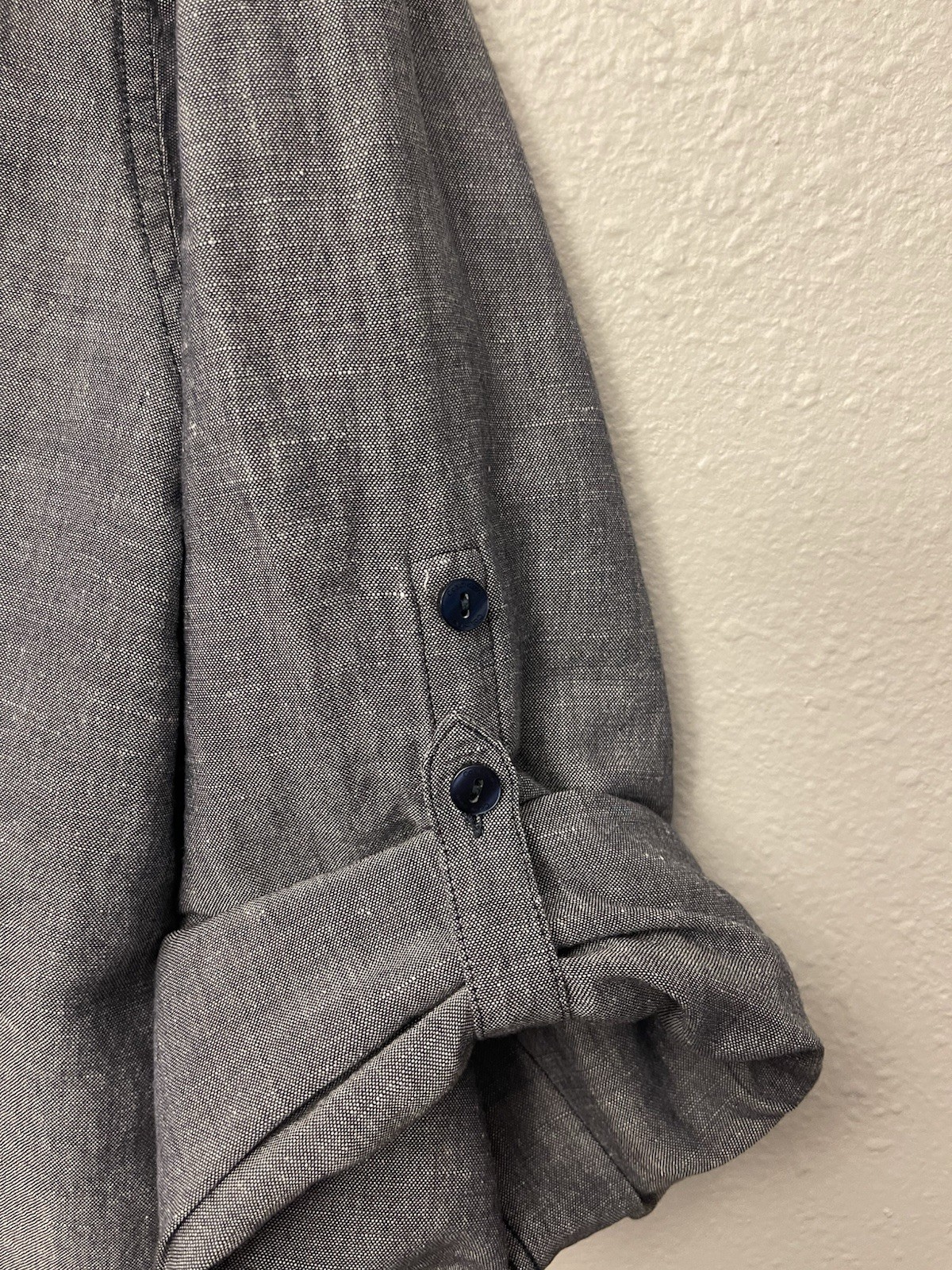 Calvin Klein Charcoal Linen Blend Roll-Up Sleeves Button-Down XXL