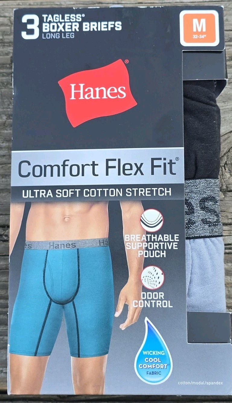 Hanes Men’s Comfort Flex Fit Cotton Stretch Long Leg Boxer Brief – Pack of 3