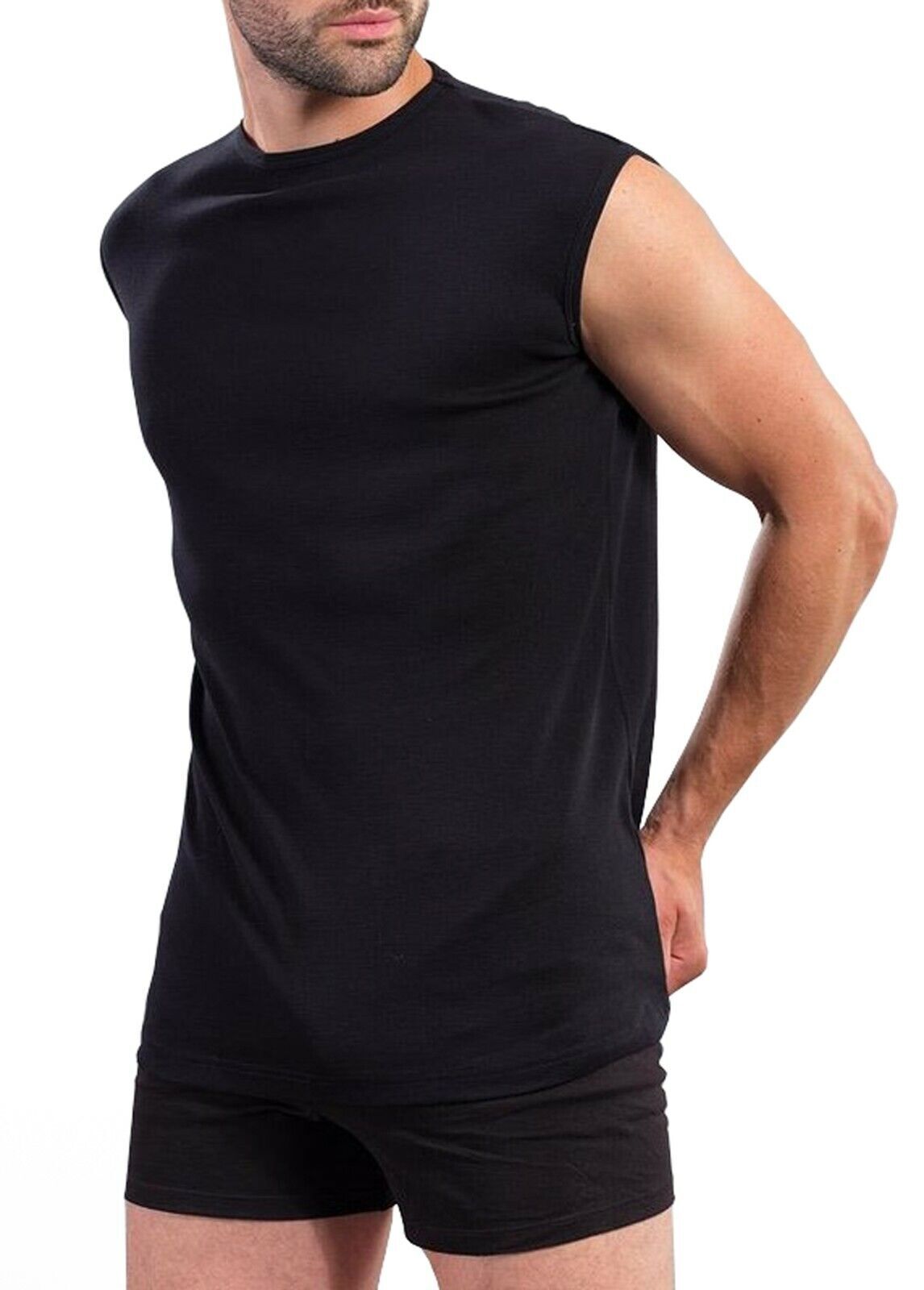 Mens 0 Soft Cotton Crew Neck Plain Sleeveless T Shirt Tank Vest 1 Pack