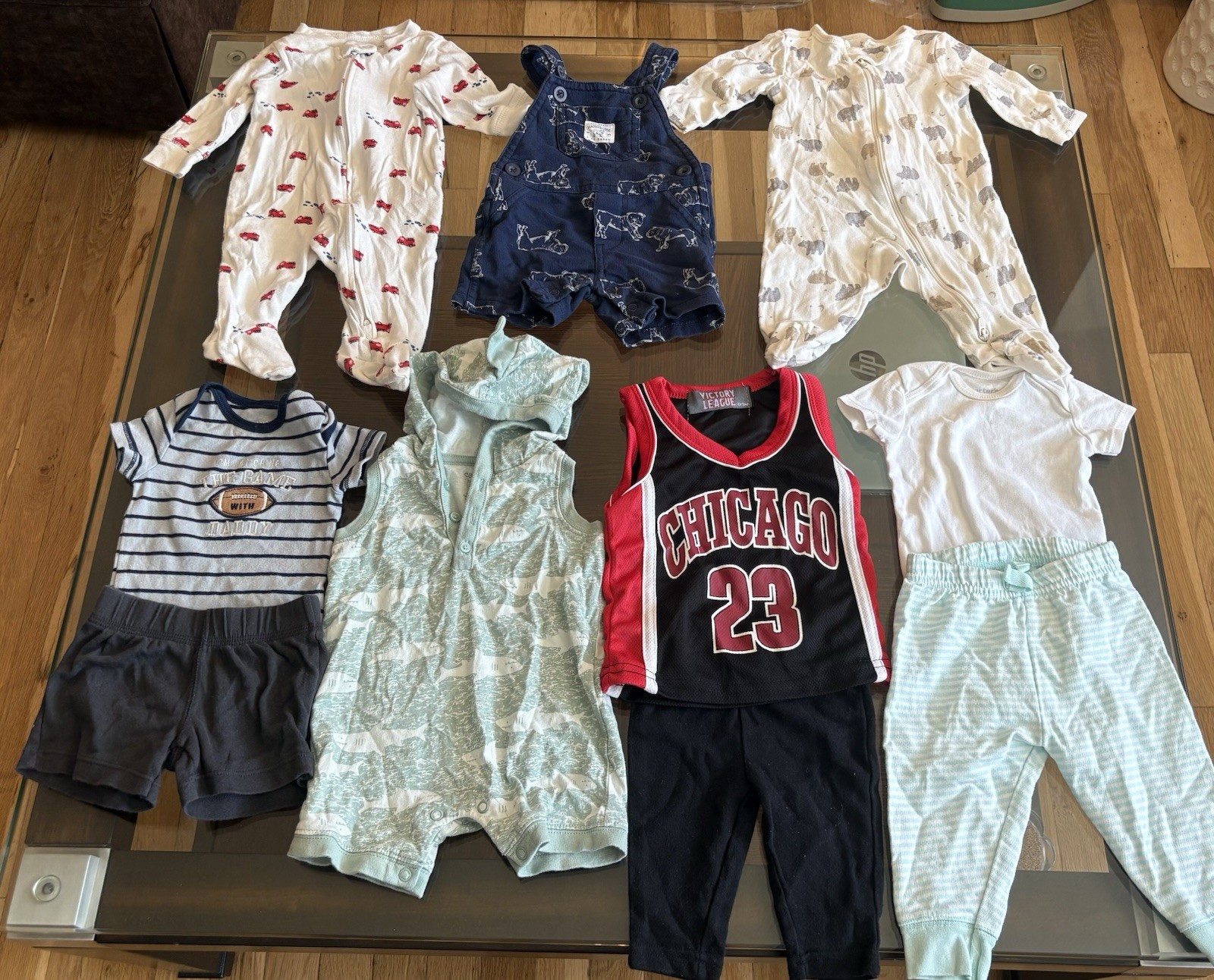 Baby Boy Clothing Lot 3M. Sleepers Overalls Romper Animal Sports. 10 pieces.
