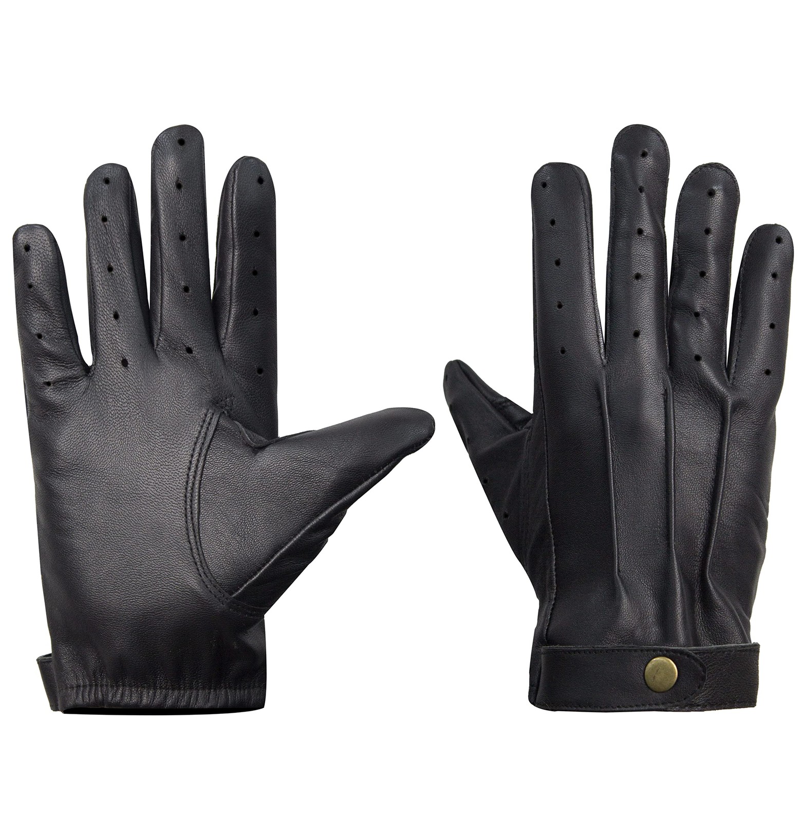 Mens Real Leather Driving Gloves Warm Winter Thin Button Down Riding Glove