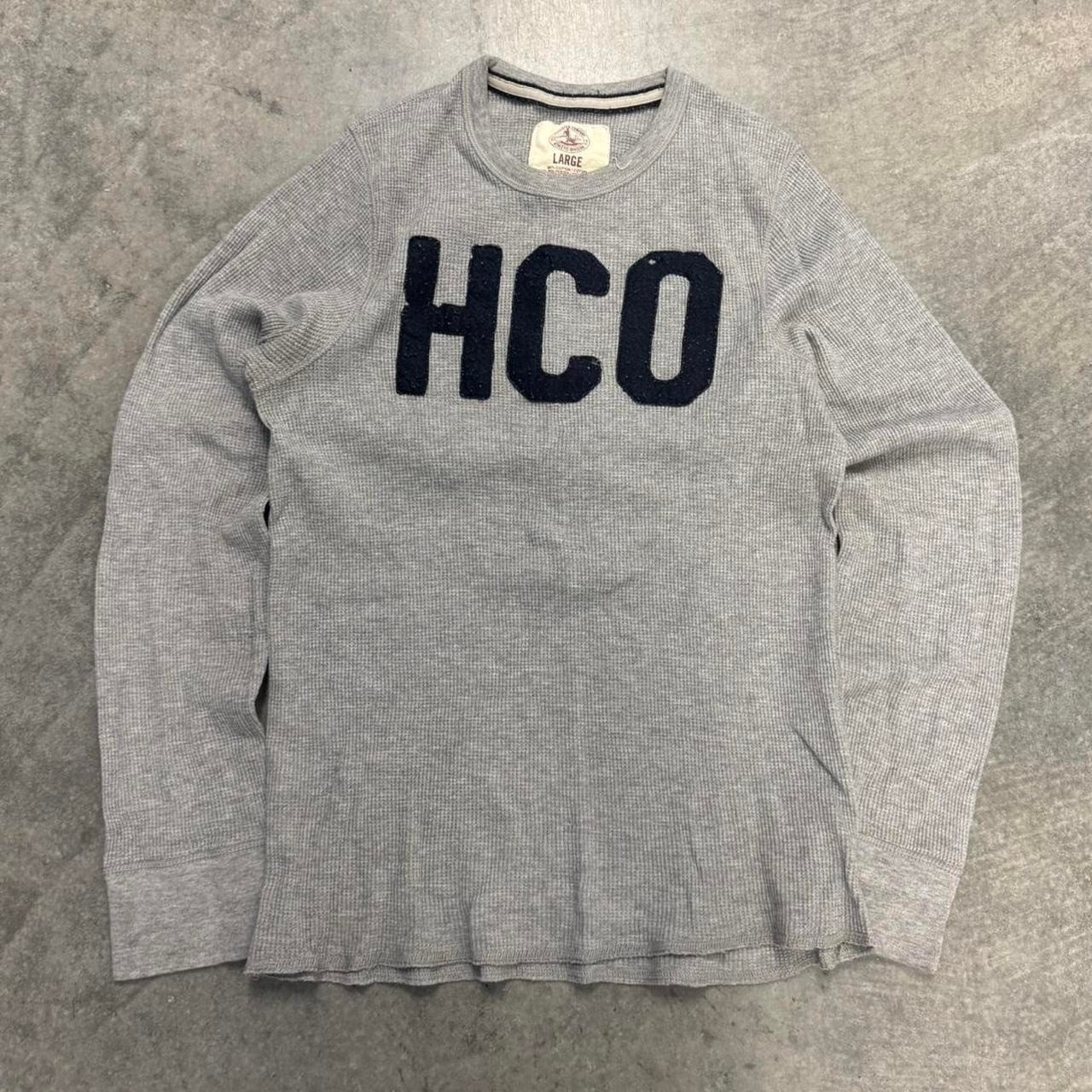 Mens Hollister Gray Thermal Spellout Long Sleeve Blue HCO Large