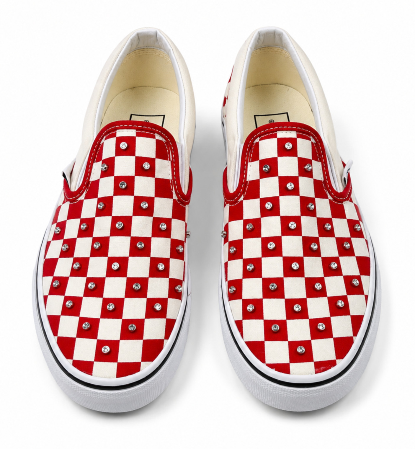 Vans Classic Slip-On Checkerboard Rhinestone Red Beige Canvas Women’s 6.5 NIB