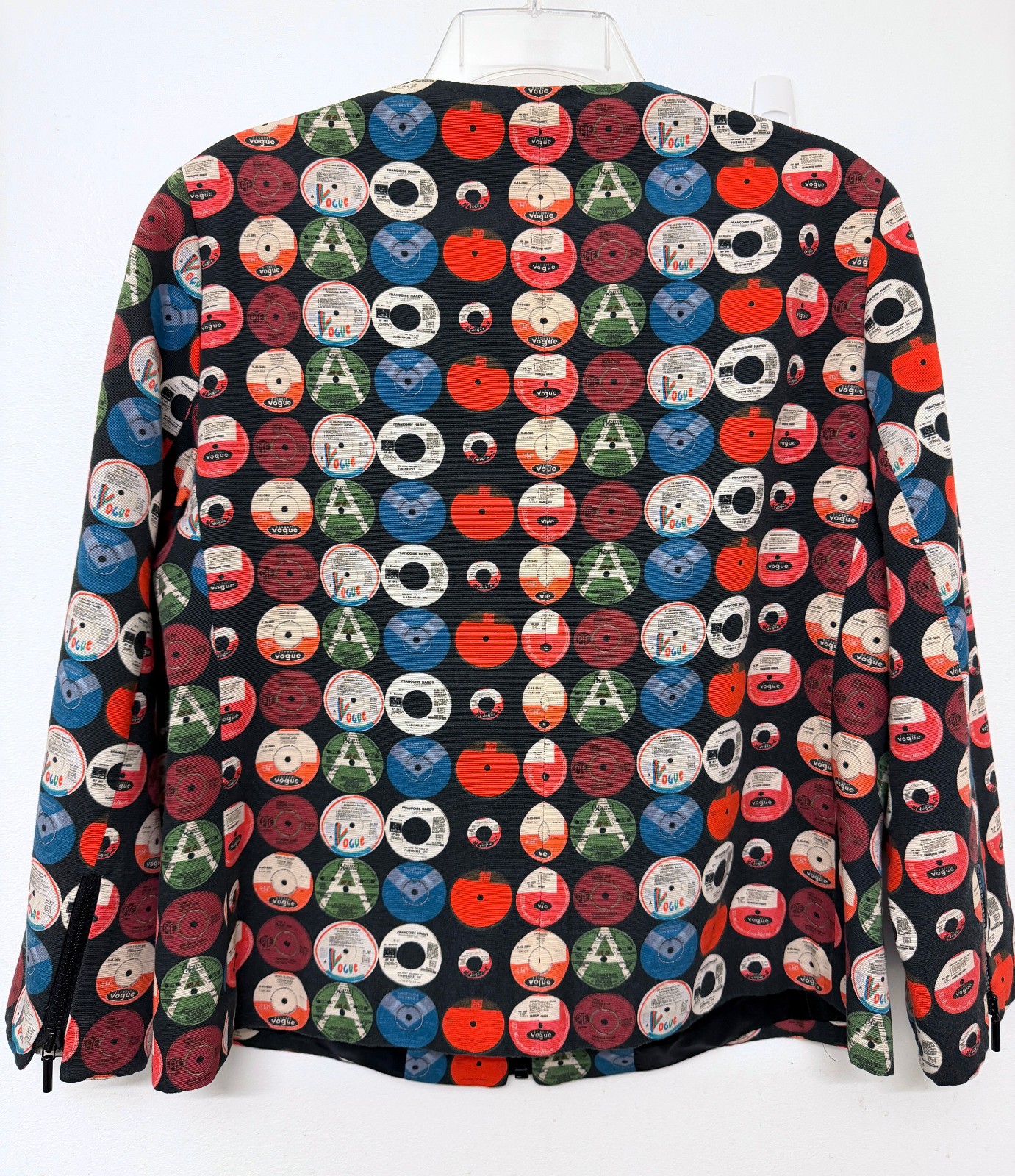 Akris Punto Record Print Jacket Top Dots Circles Vinyl CDs Colorful Full Zip 14