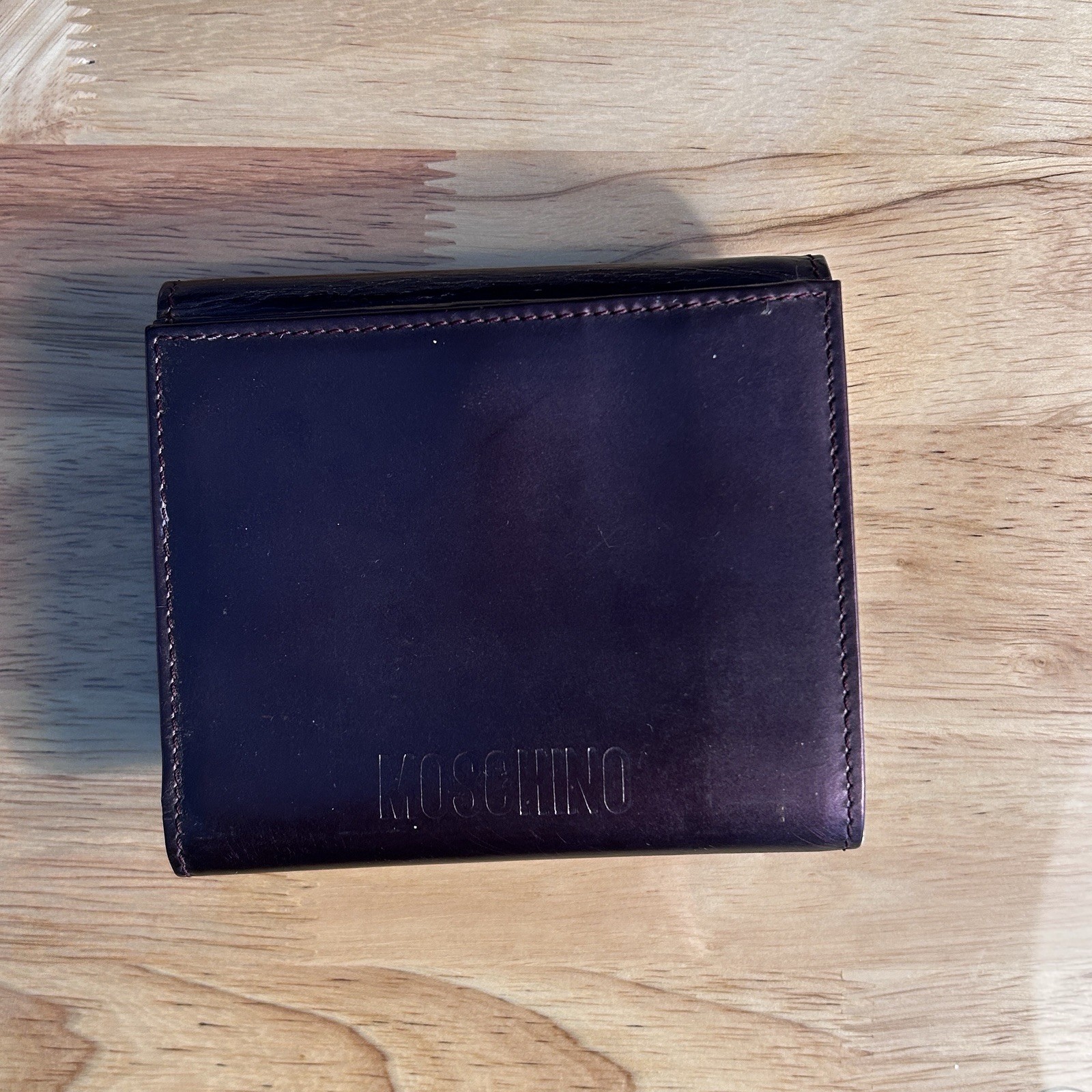 90s Moschino Redwall • Plum Leather • Mini Wallet Silver Heart Clasp • Vintage