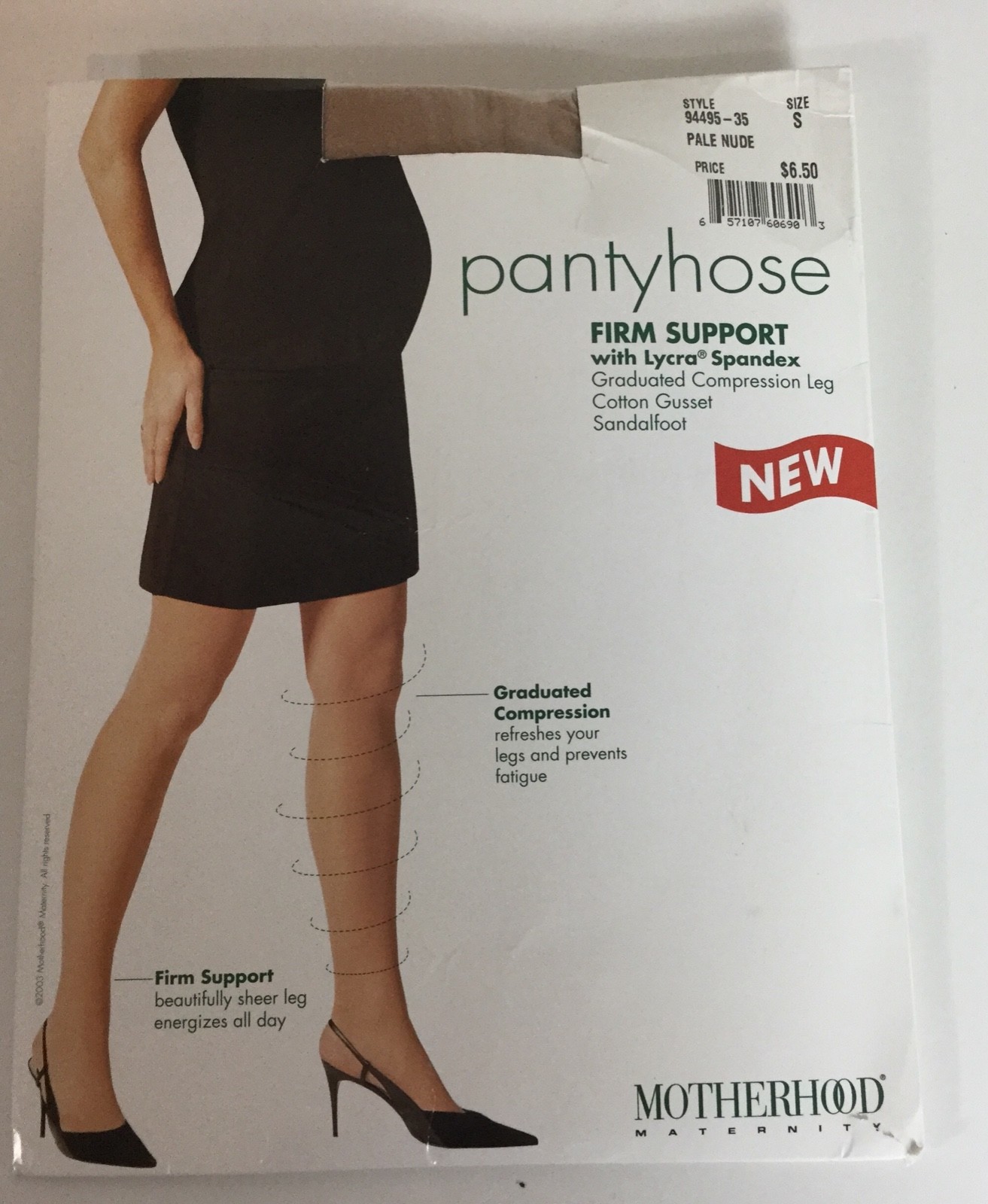 Motherhood Maternity Pantyhose Sandalfoot Pale Nude Color Size S Compression new