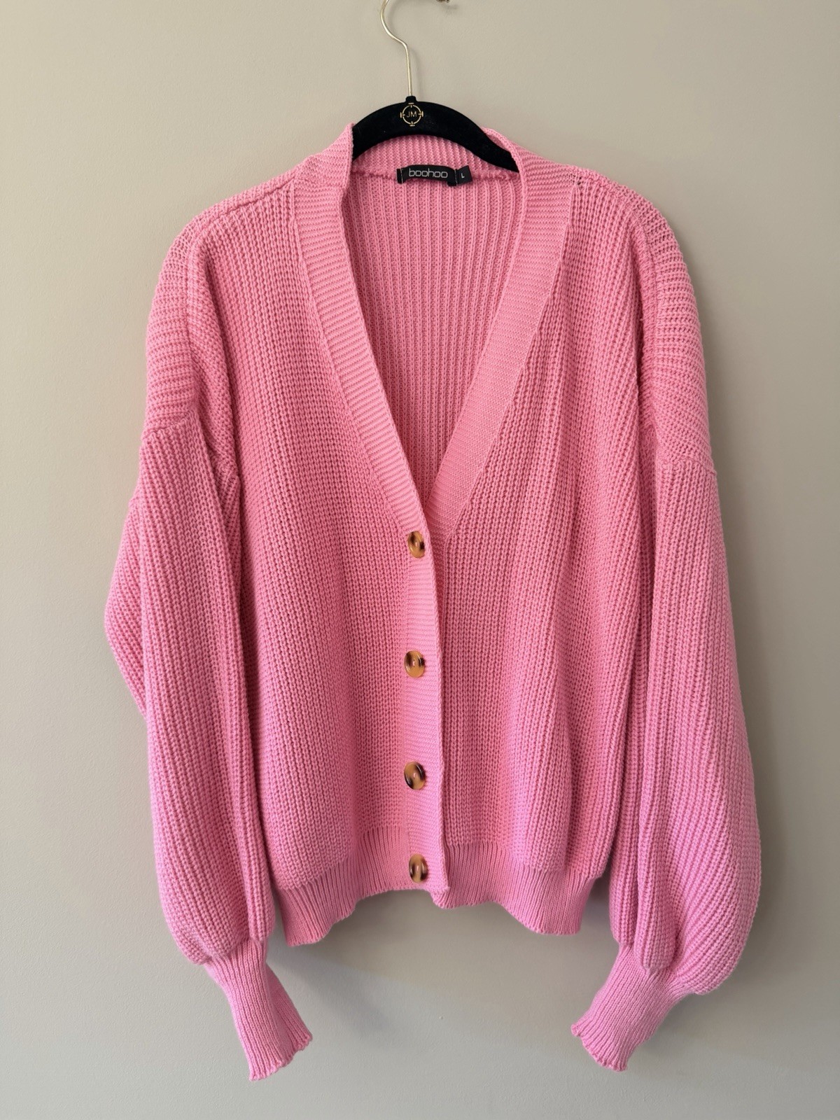 Boohoo Knit Pink Button Down Front Cardigan Women Large