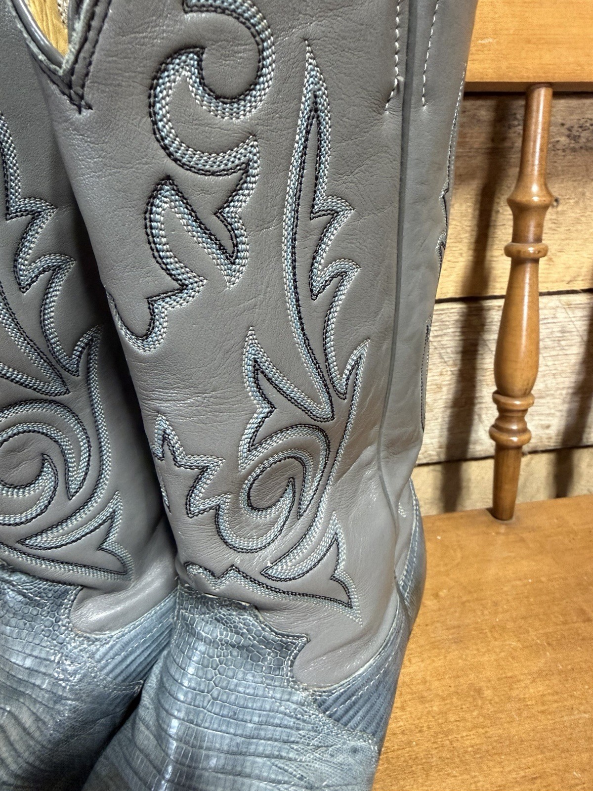Vintage Justin Men Size 7 D Gray/Blue Teju Lizard Skin Cowboy Western Boots
