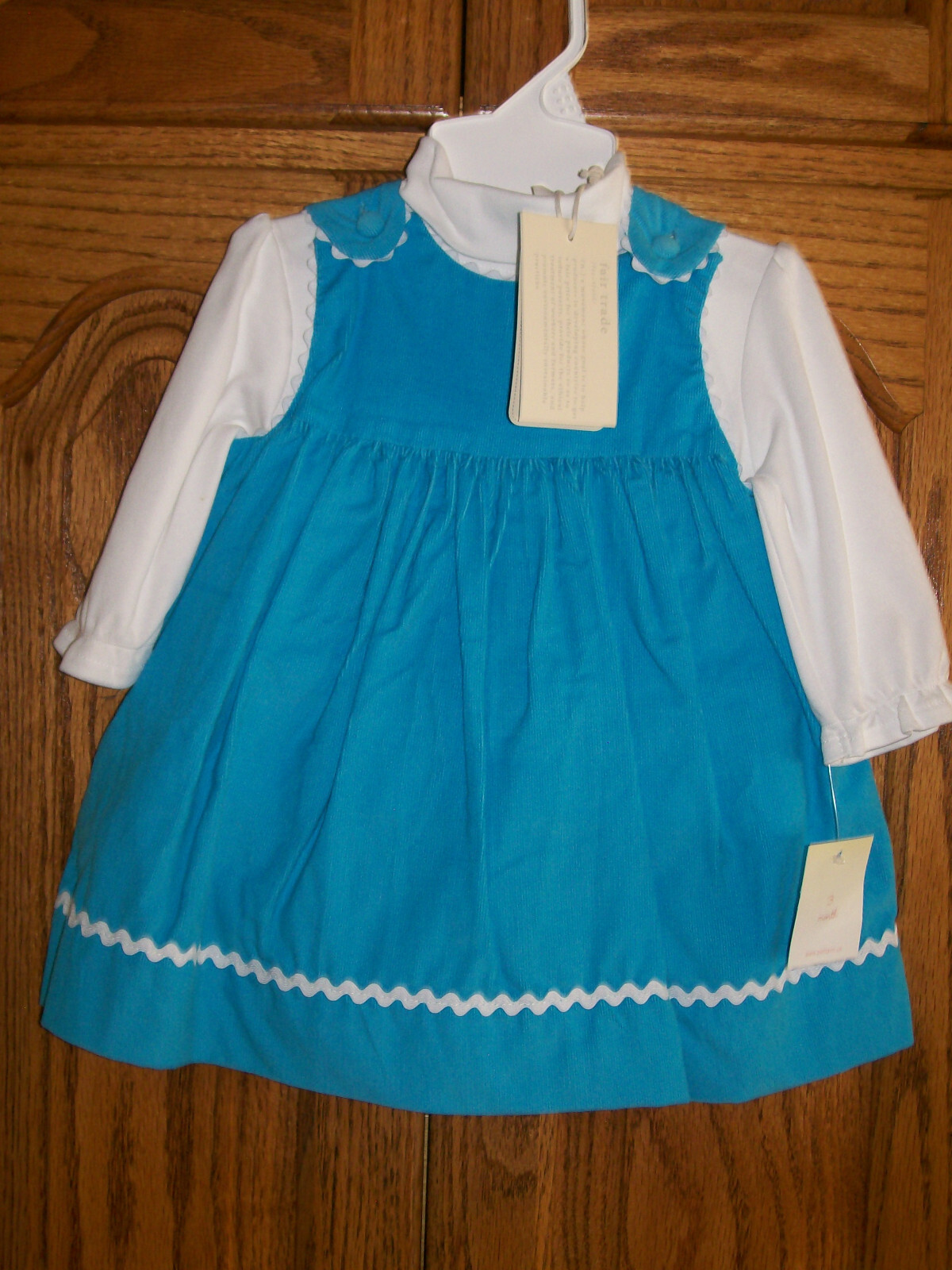 Petit Ami Jumper Blue Corduroy 3 pc Dress 3 M Months NWT Organic Cotton