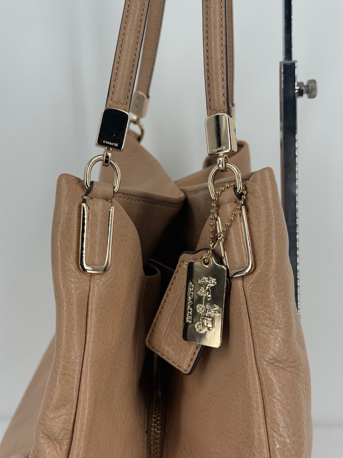 Coach Tan Brown Pebbled Leather Madison Phoebe Satchel Saddle Hobo Purse Bag
